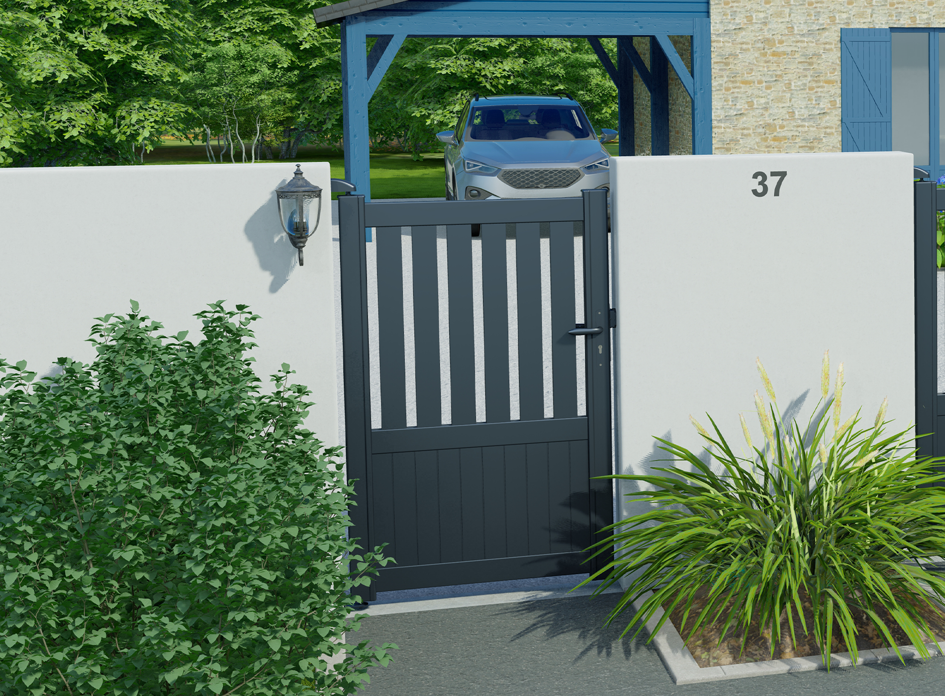 portillon en aluminium PENMARCH, gris zinc 7016