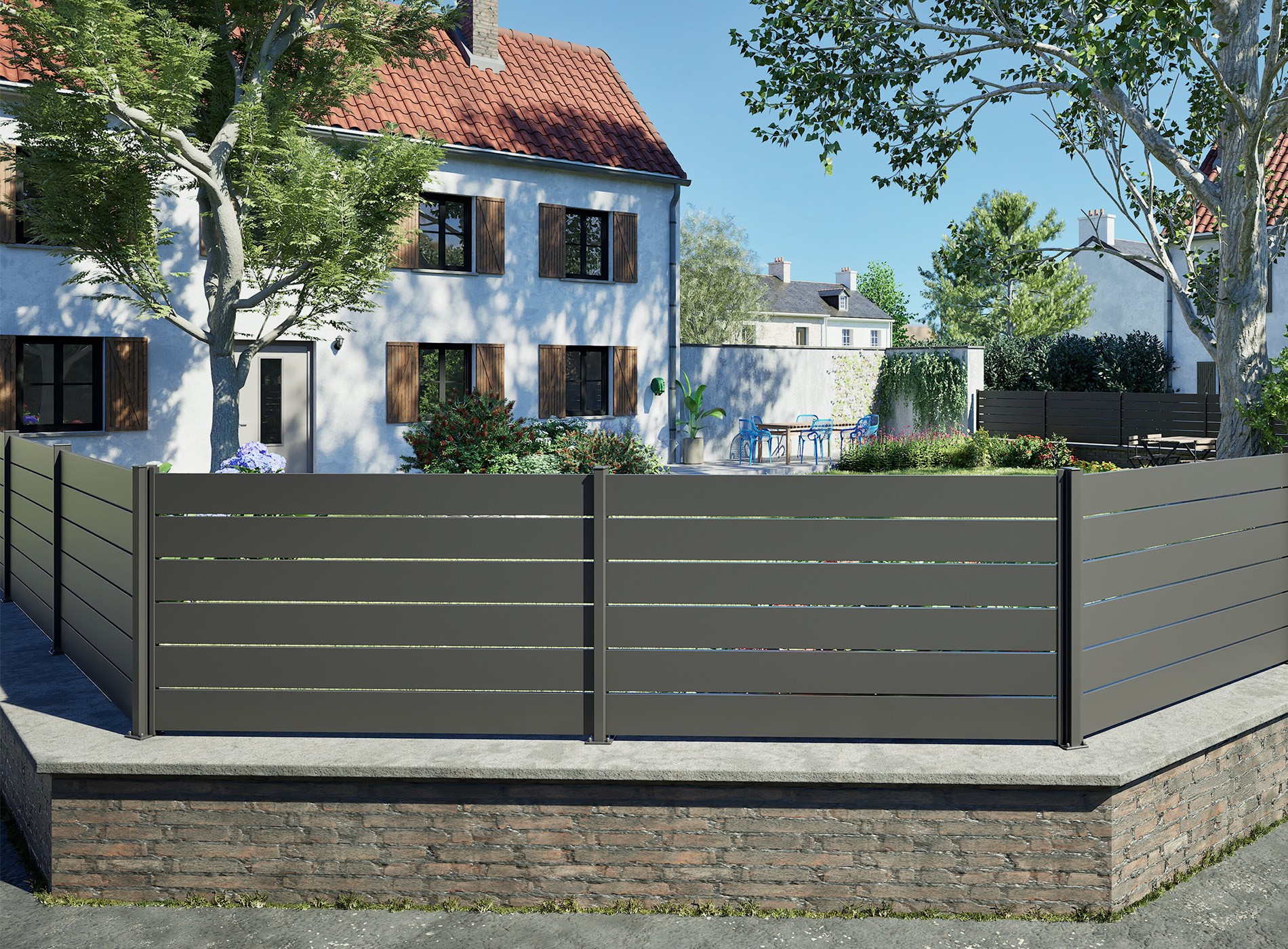 Cloture Bono lames ajourées Gris Sablé 2900