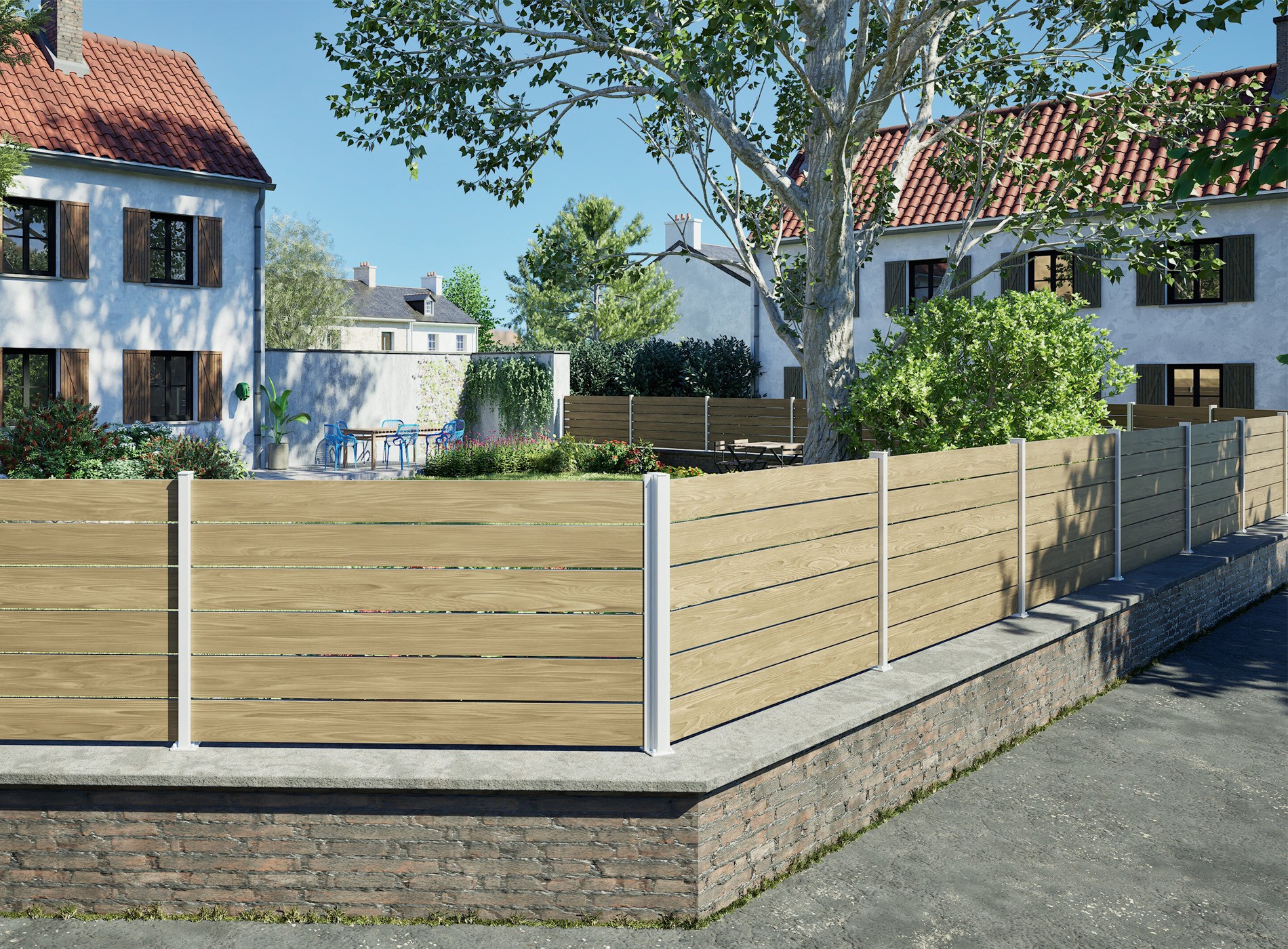 Cloture Bono lames ajourées 9016 Chene et Blanc