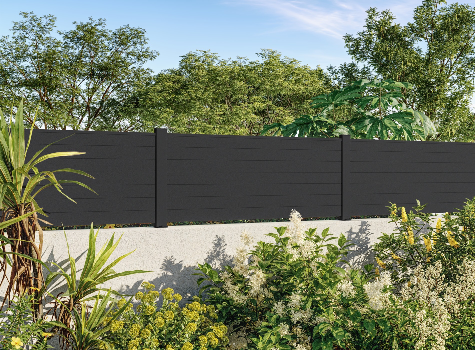 Clôture en aluminium Concarneau, lame ajourée 90 mm, Noir Sable 2100