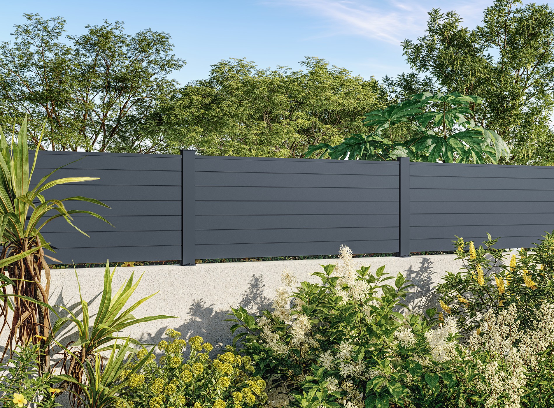 Clôture en aluminium Concarneau, lame ajourée 90 mm, Gris Zinc 7016