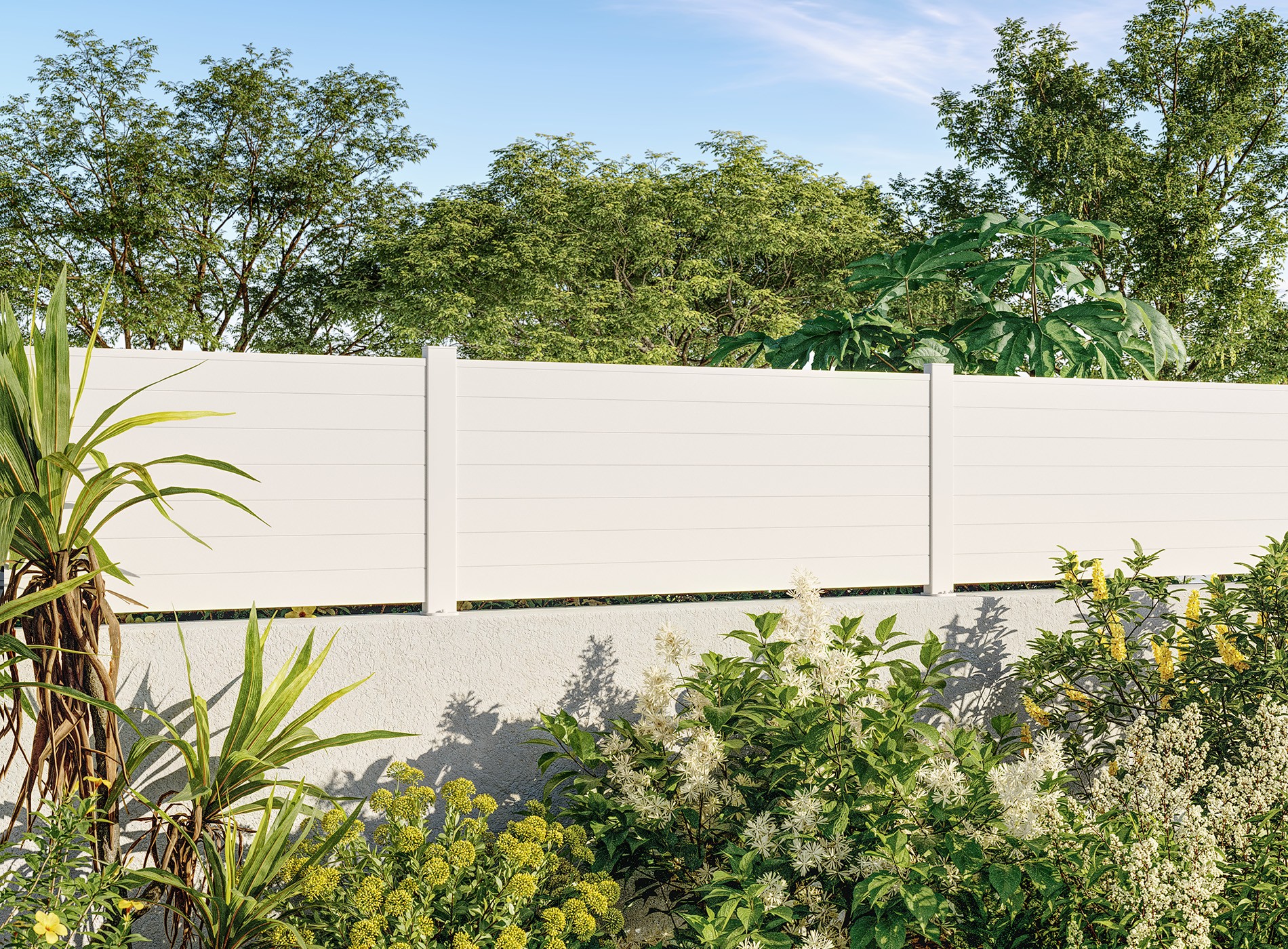 Clôture en aluminium Concarneau, lame ajourée 90 mm, Blanc 9016