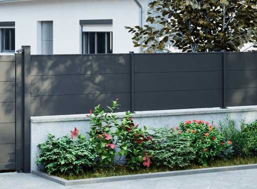 Clôture HEZO lames pleines 300 mm en Gris Zinc 7016C