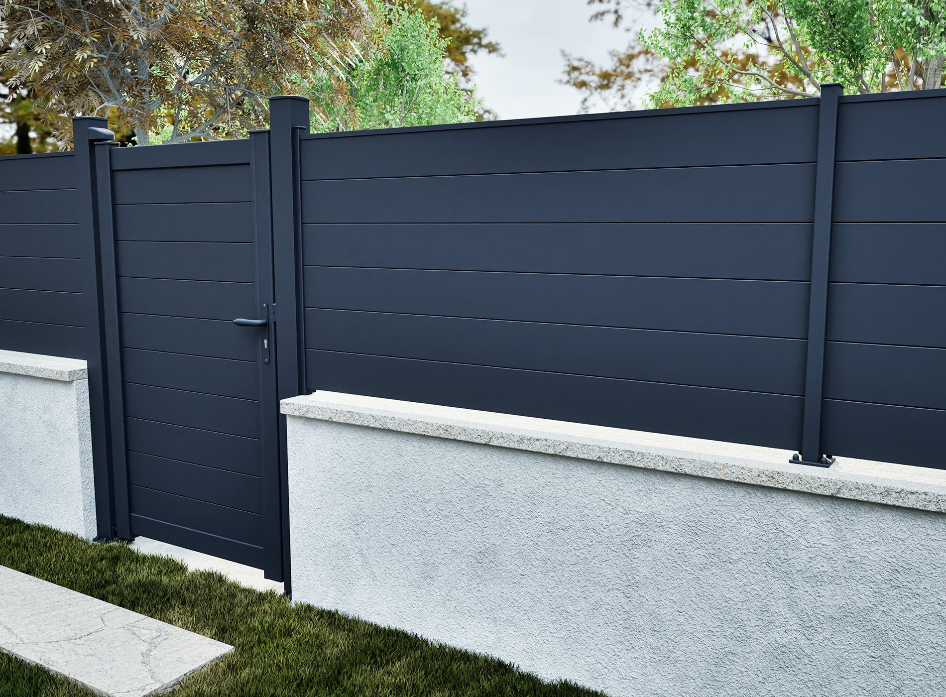 Clôture LAO lames pleines Gris Zinc 7016C