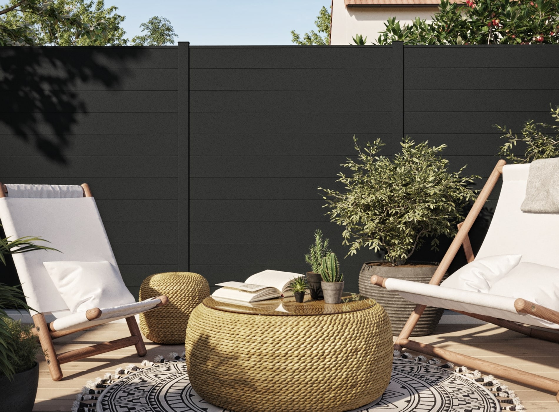 Cloture lames pleines LAO Noir Sable 2100