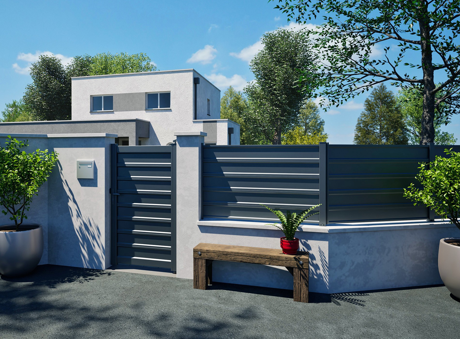 Klos Up Cloture LEIZ lames pleines eco concues Gris Zinc 7016