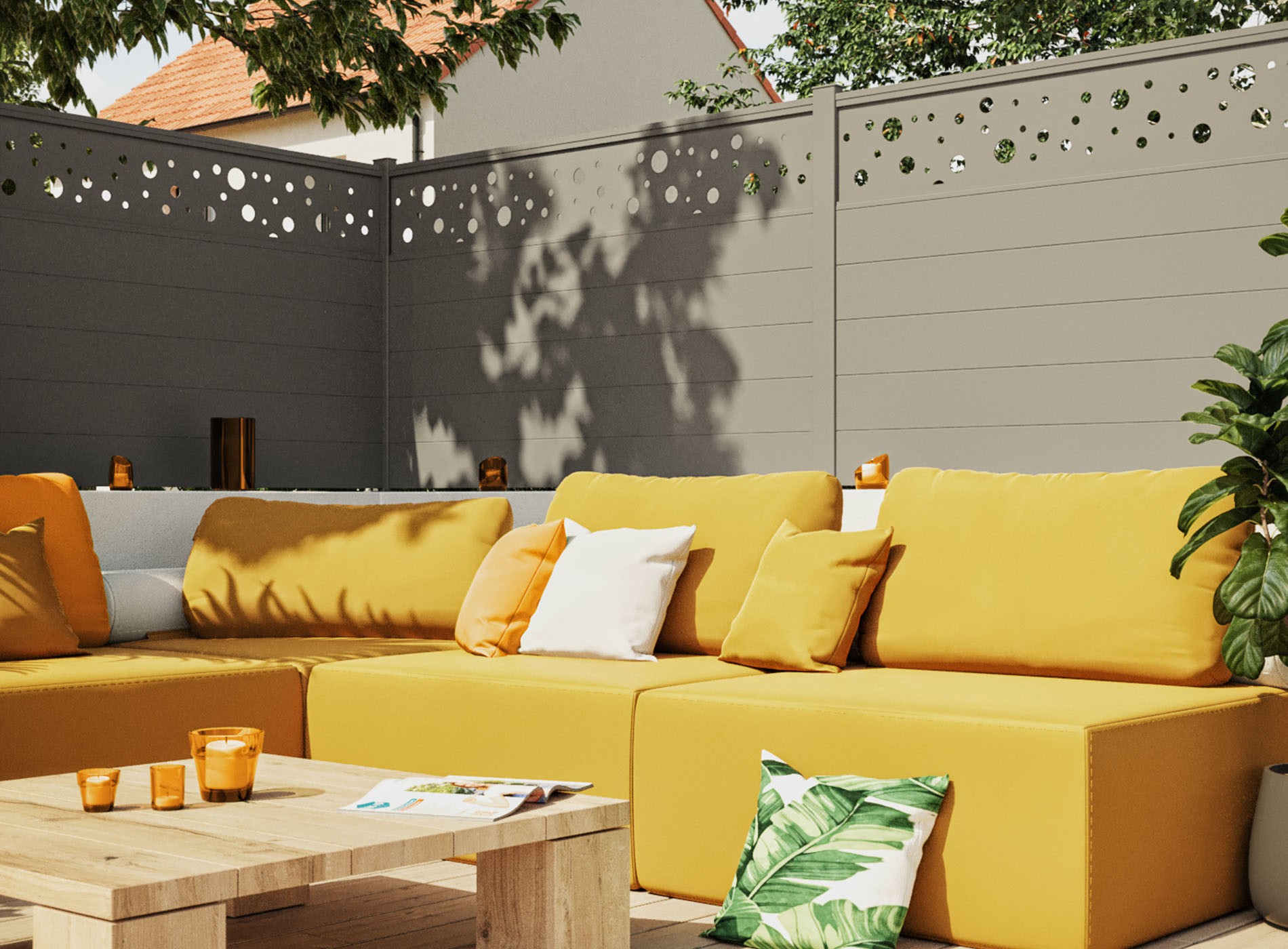 Clôture en aluminium BULLE, Gris Quartz 7039