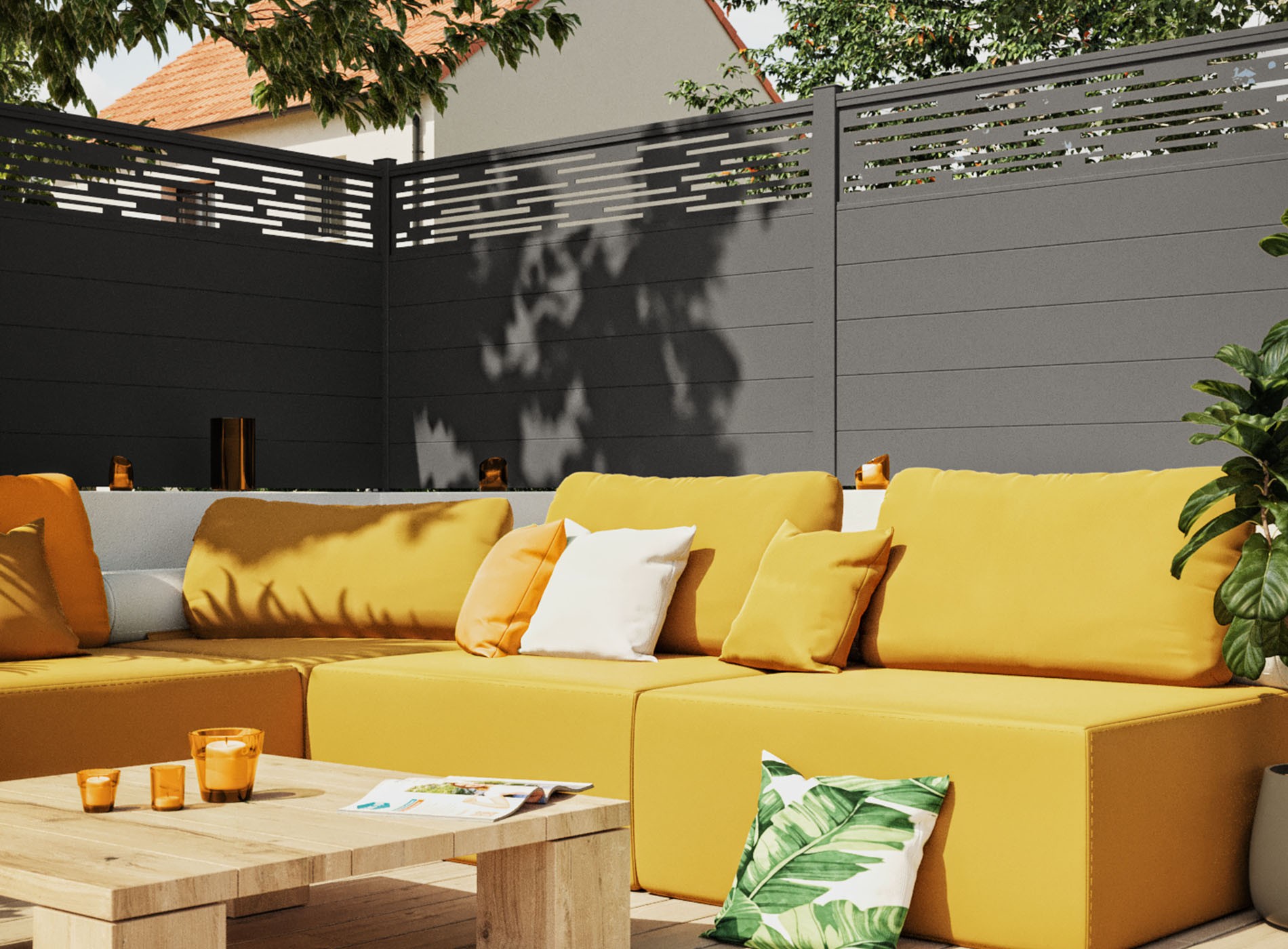 Clôture en aluminium LIGNE , Gris Sable 2900