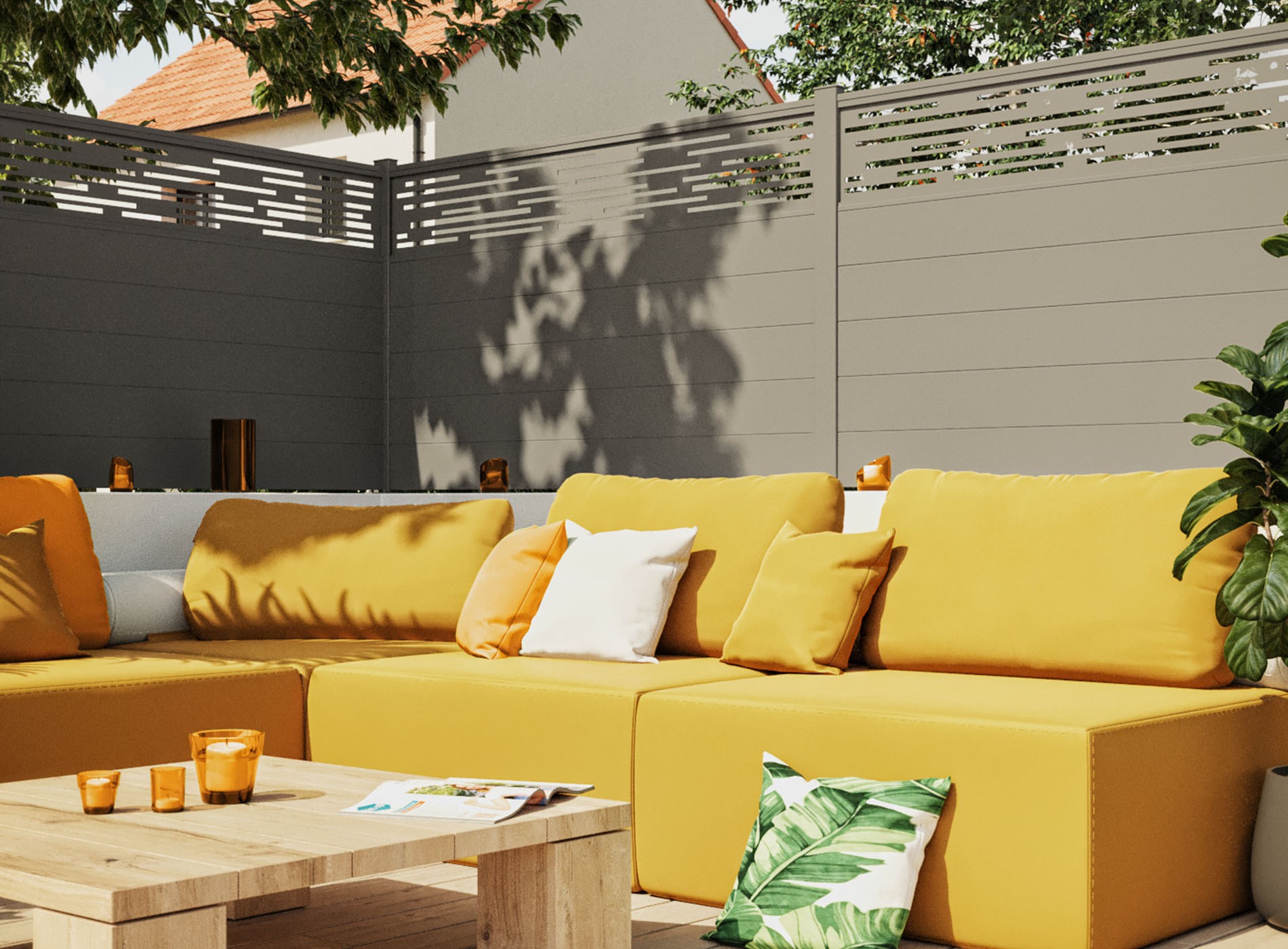 Clôture en aluminium LIGNE , Gris Quartz 7039