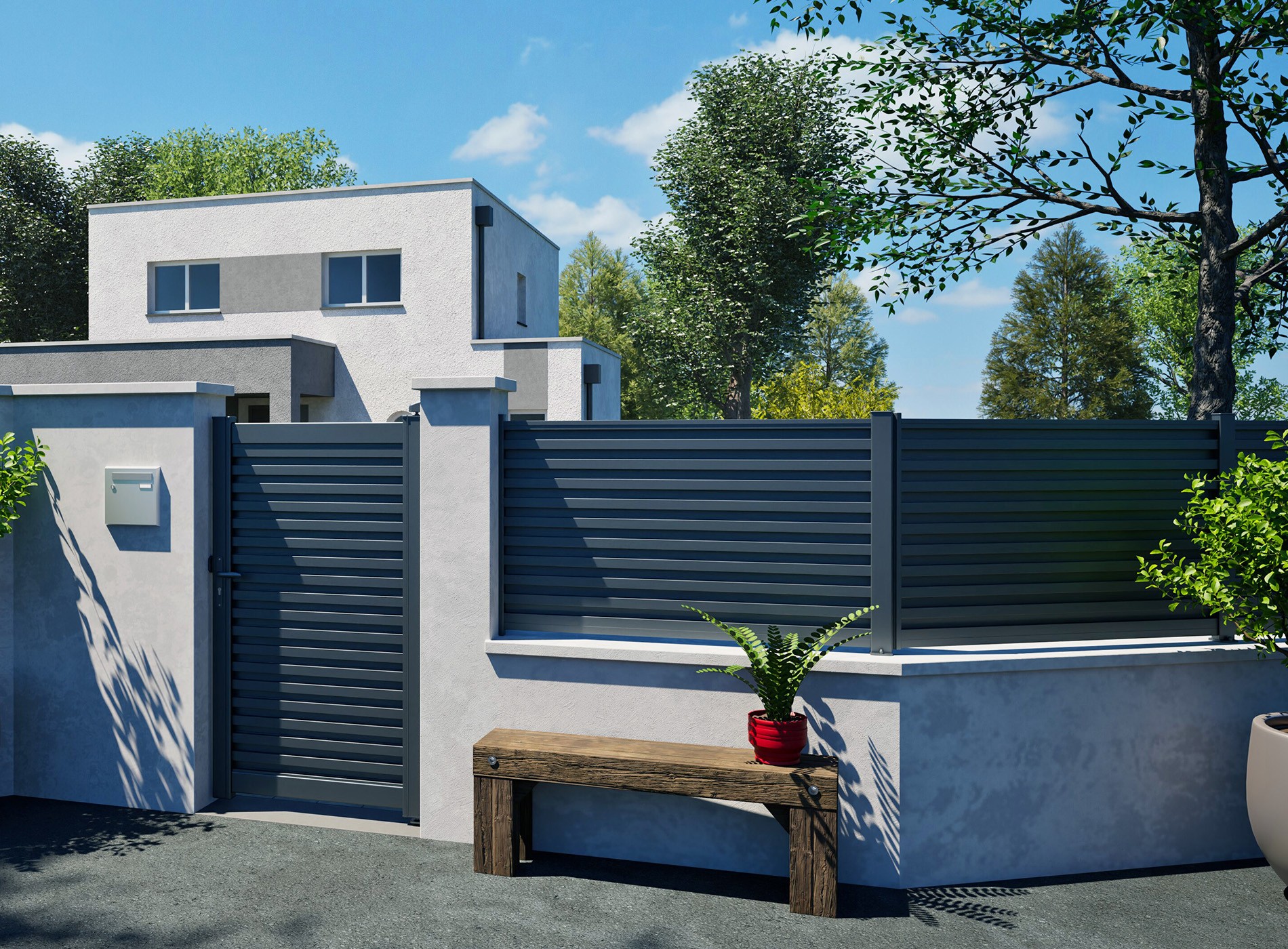 Clôture en aluminium TASSO , Gris Zinc 7016