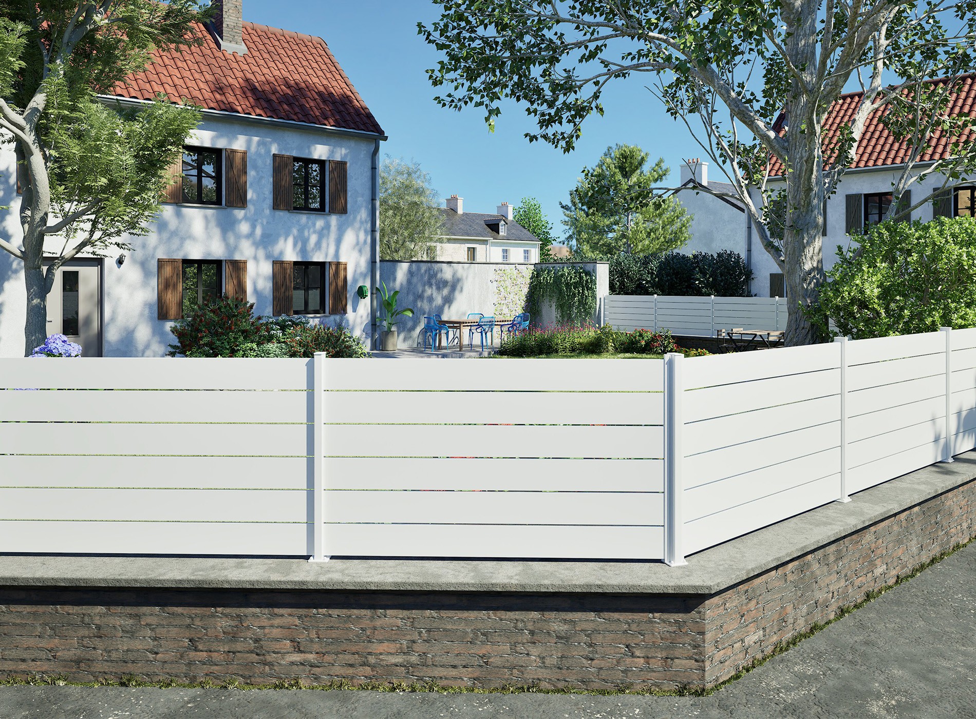 Clôture Trez, lame ajourée 90 mm, Blanc 9016