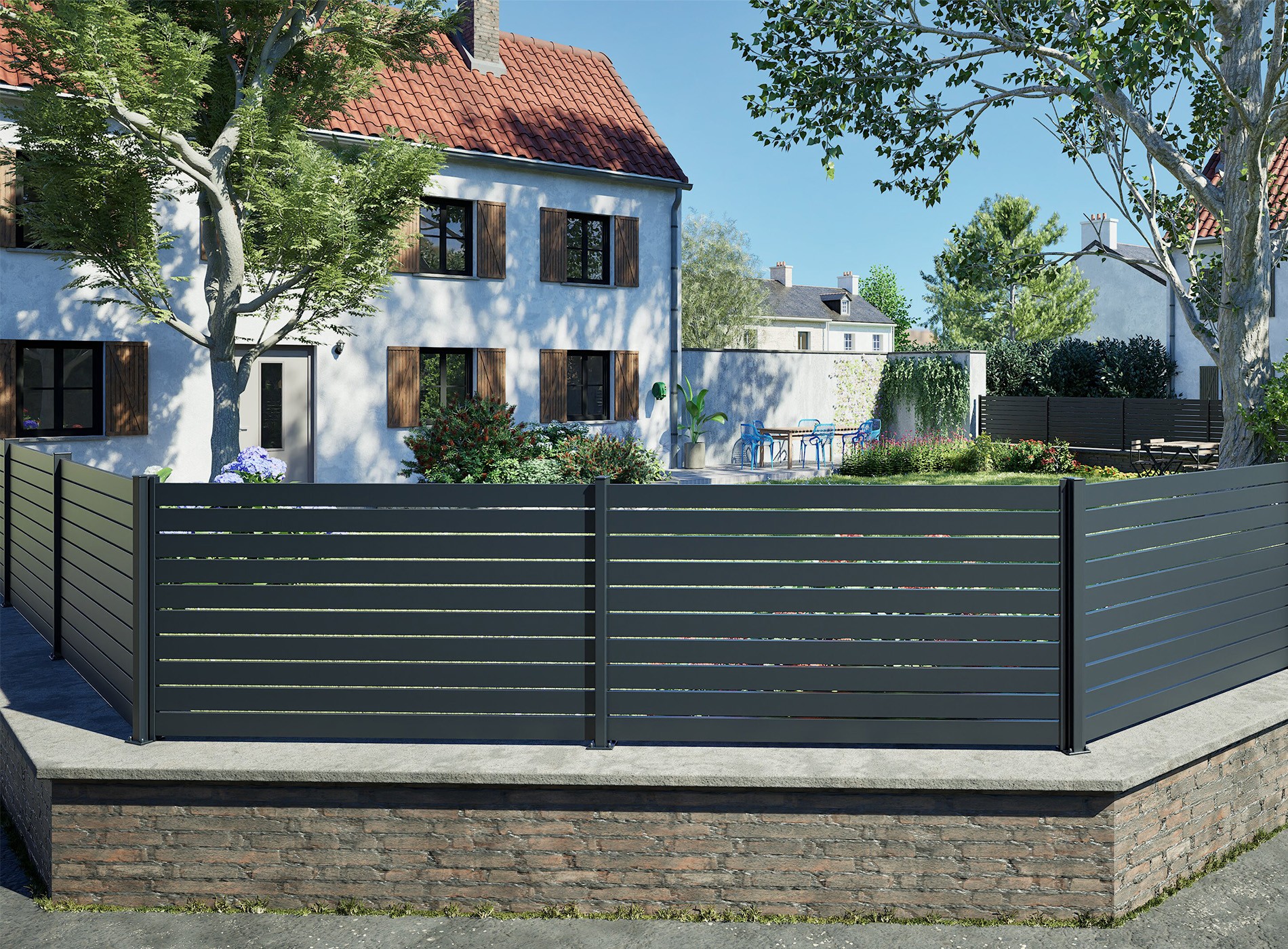 Clôture lames ajourées 90 mm TREZ Gris Zinc 7016C