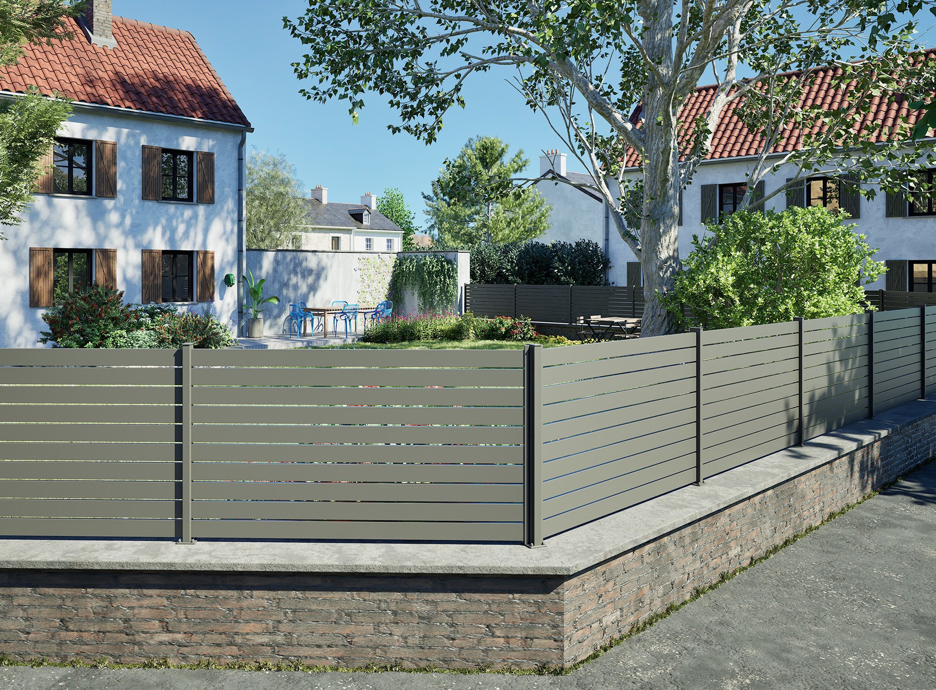 Clôture lames ajourées 90 mm TREZ Gris Quartz 7039C