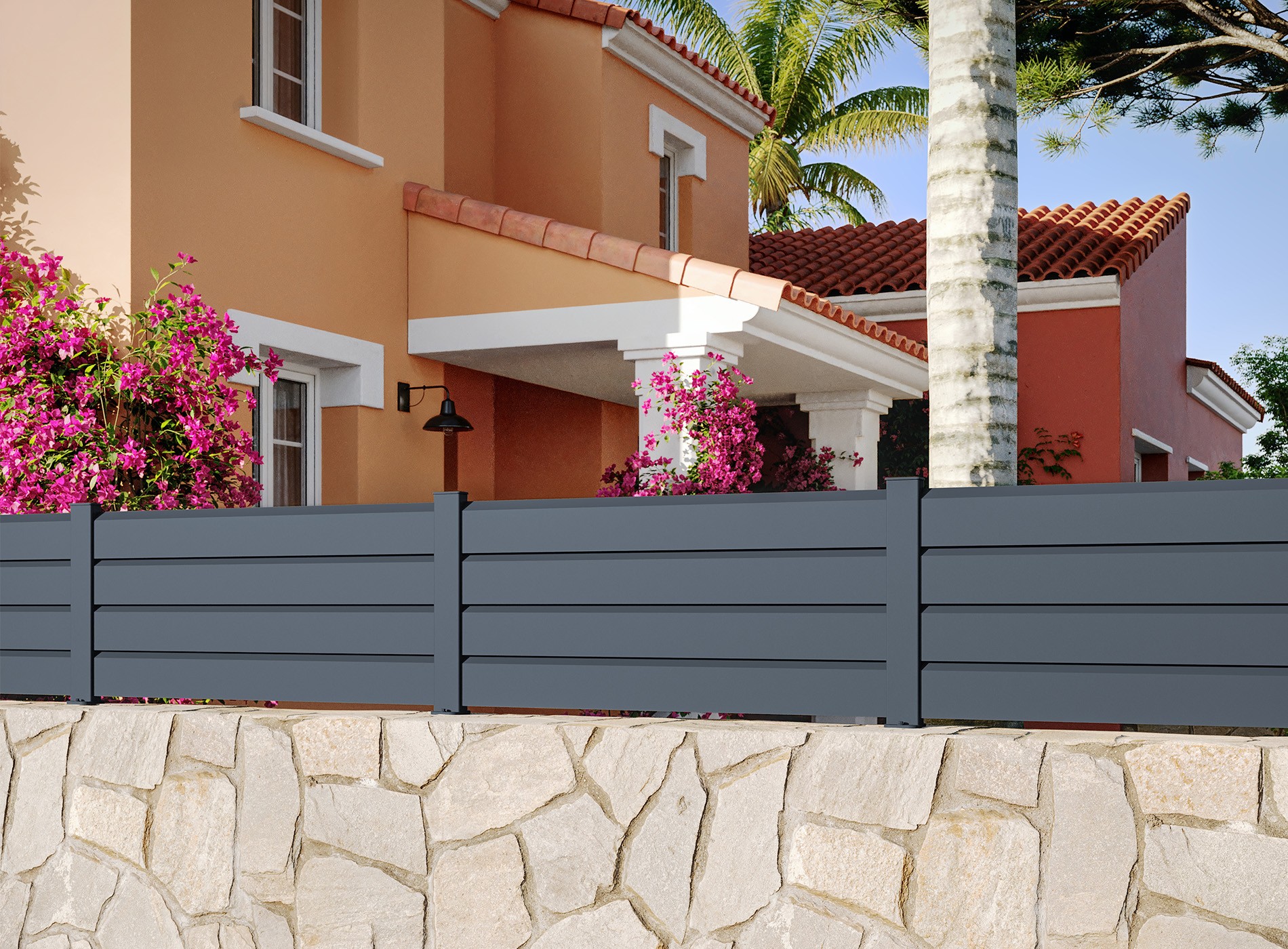 Clôture en aluminium Zef, lame persienne 130 mm, Gris Zinc 7016