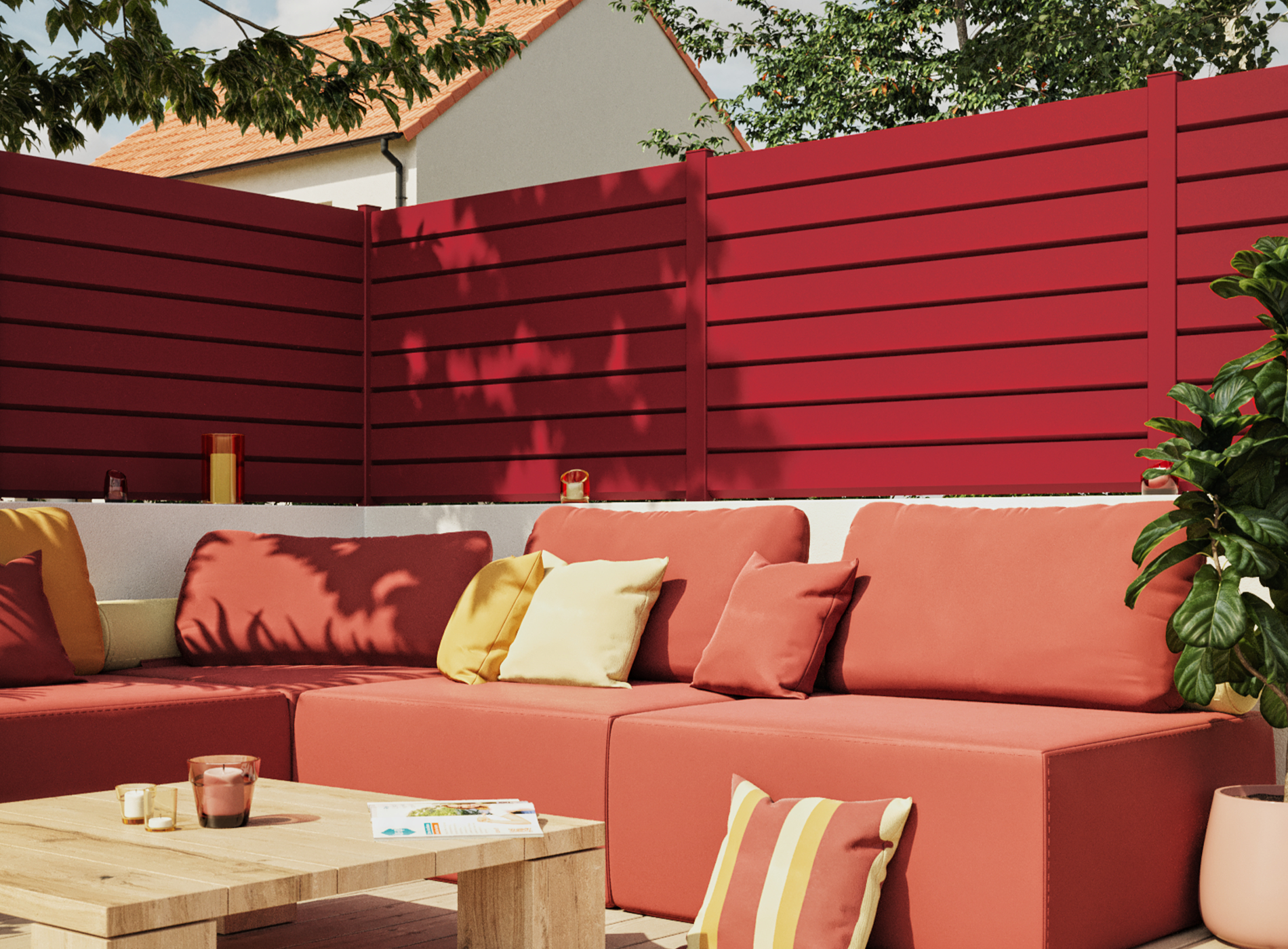 Clôture ZEF lame persienne 130 mm, Rouge 3004