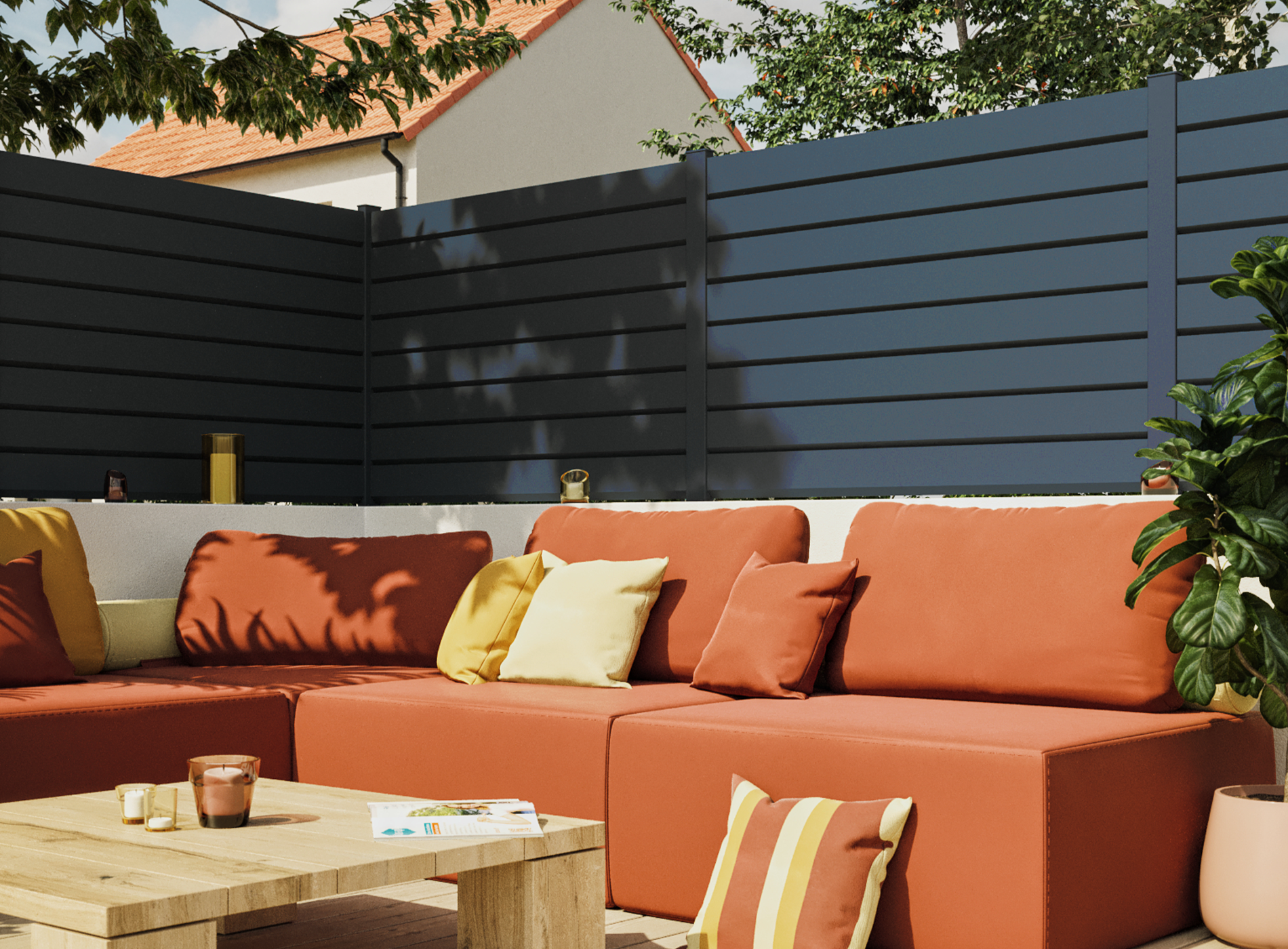 Clôture en aluminium, lame persienne 130 mm, Gris Zinc 7016