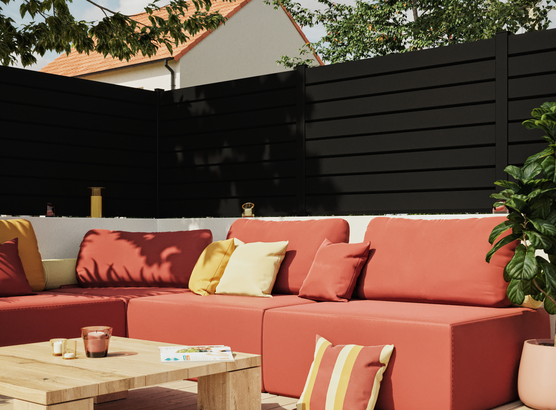 Clôture en aluminium, lame persienne 130 mm, Noir 9005