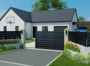 Portail coulissant en aluminium BONO, Noir Sablé 2100