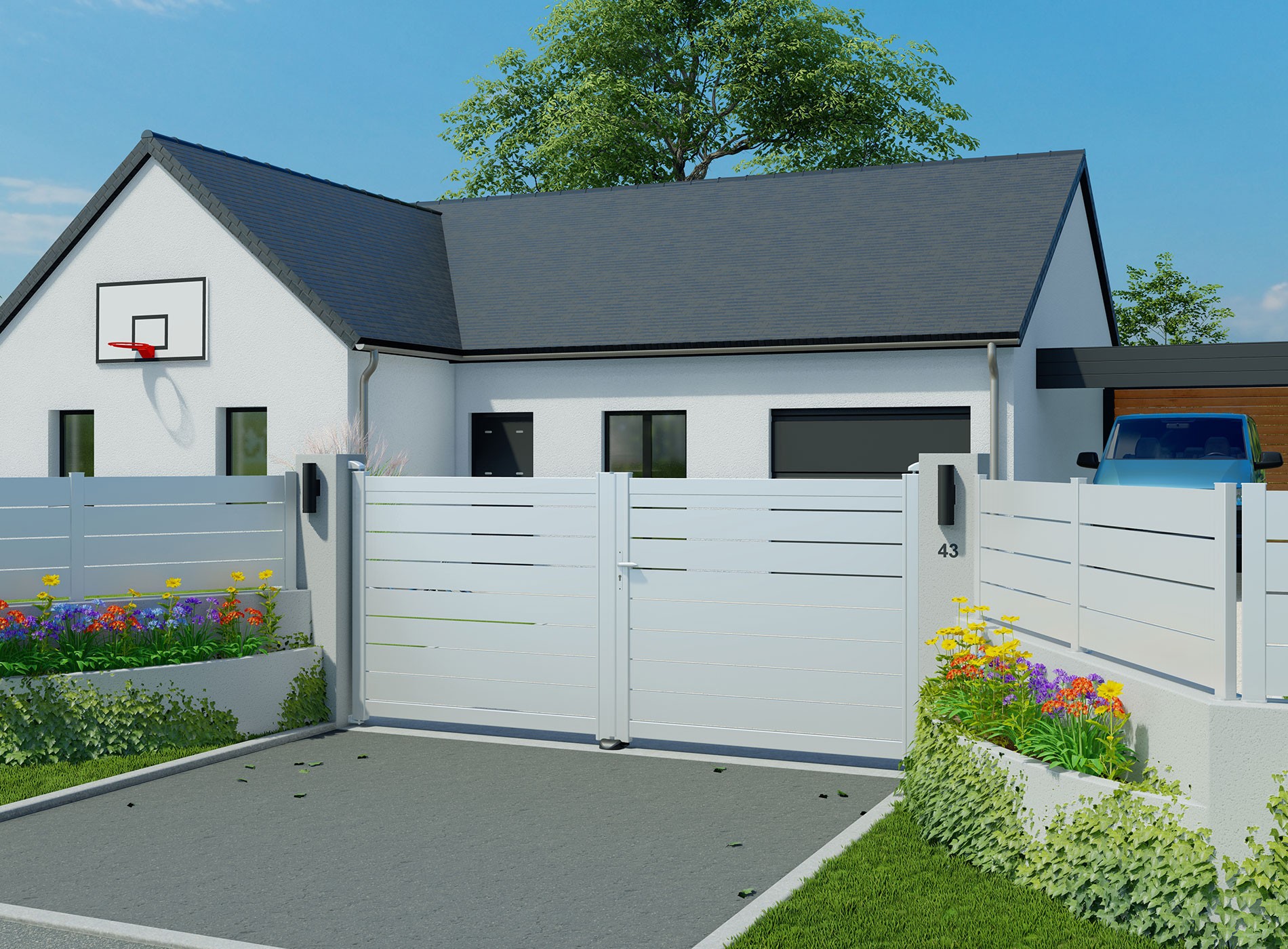 Portail en aluminium BONO, Blanc 9016