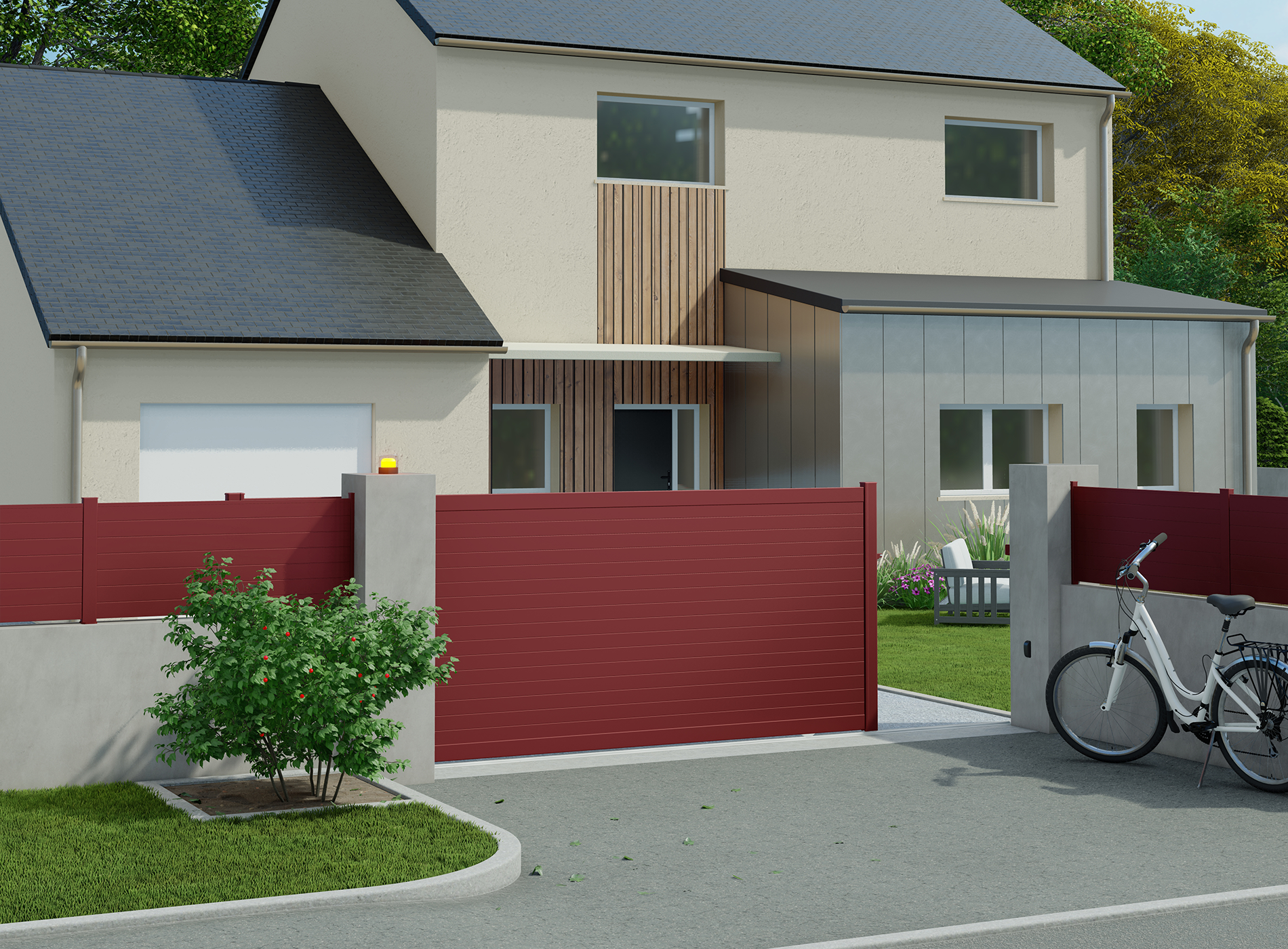 Portail coulissant en aluminium CONCARNEAU, rouge 3004