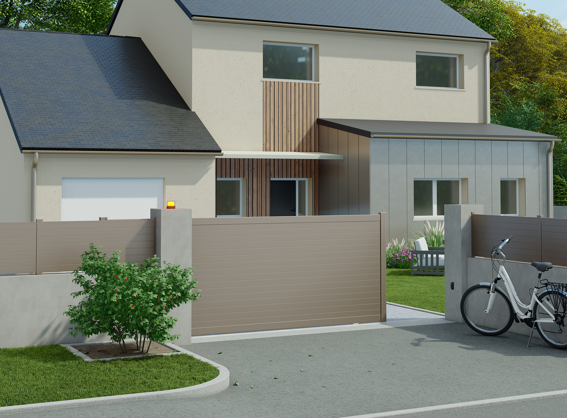 Portail coulissant en aluminium CONCARNEAU, gris quartz 7039