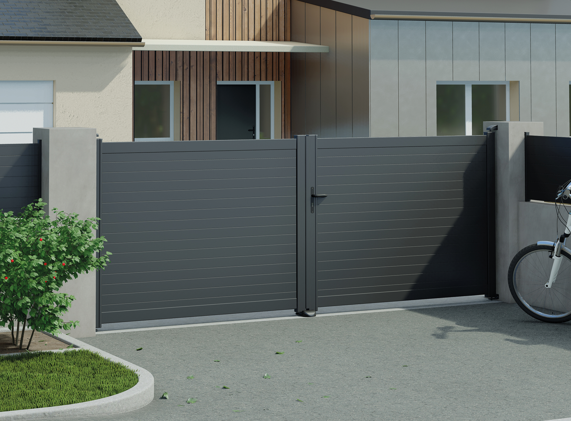Portail battant en aluminium CONCARNEAU, noir sablé 2100