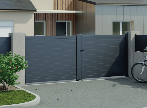 Portail battant en aluminium CONCARNEAU, gris zinc 7016