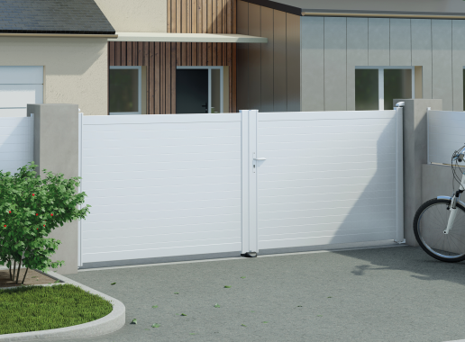 Portail battant en aluminium CONCARNEAU, blanc 9016