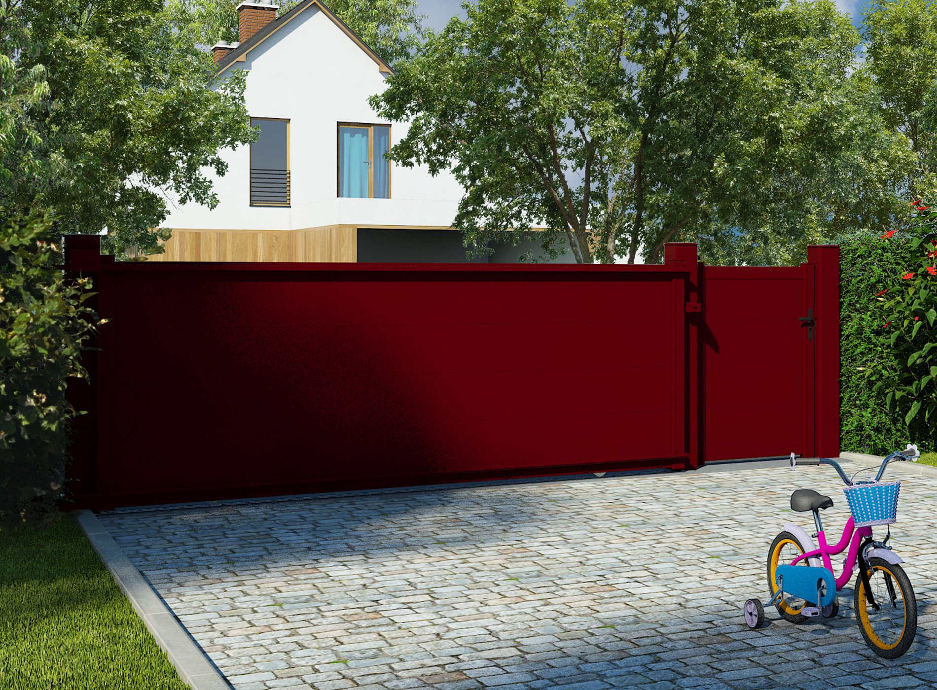 Portail coulissant en aluminium HEZO, Rouge 3004