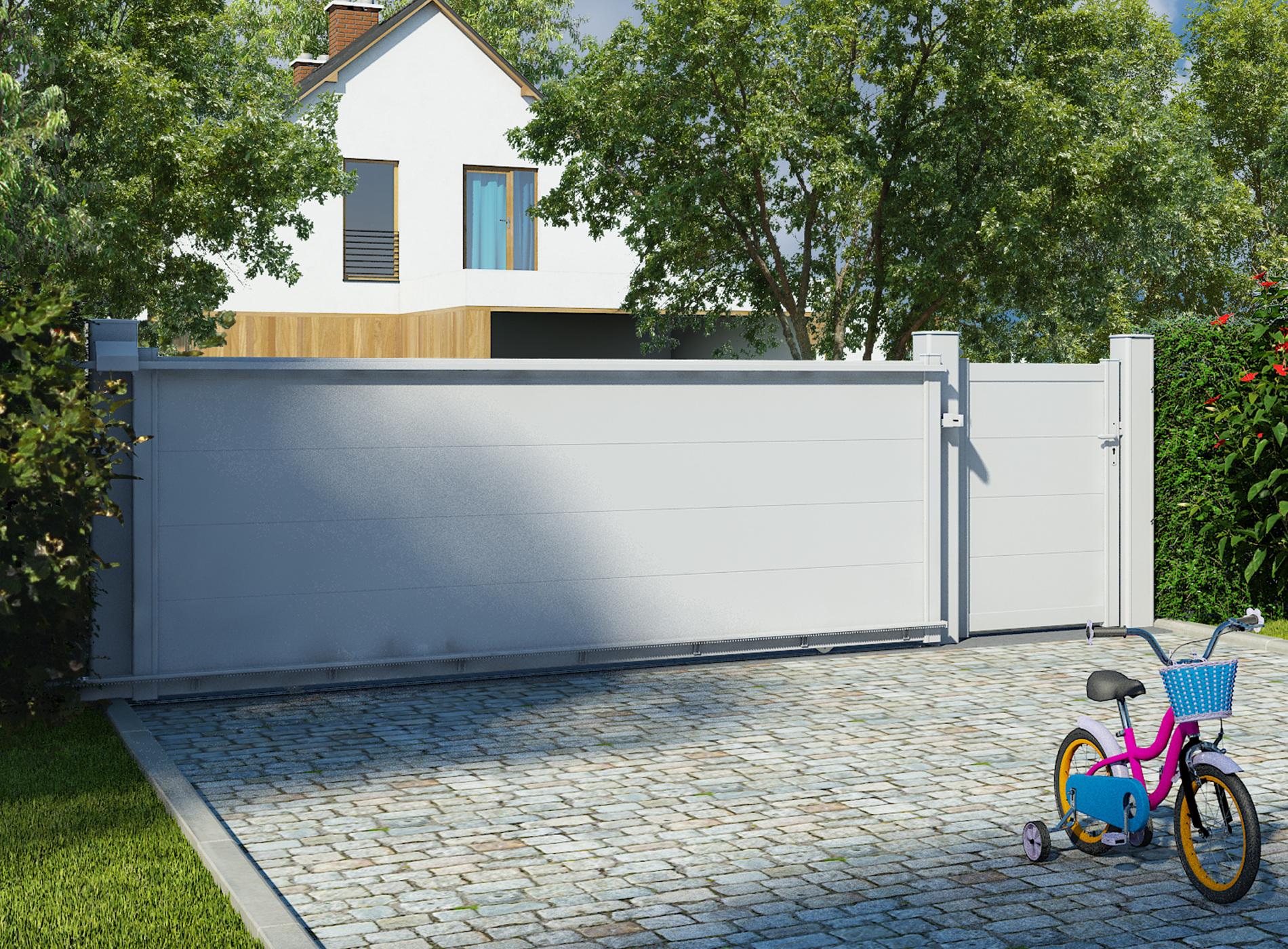 Portail coulissant en aluminium HEZO, Blanc9016