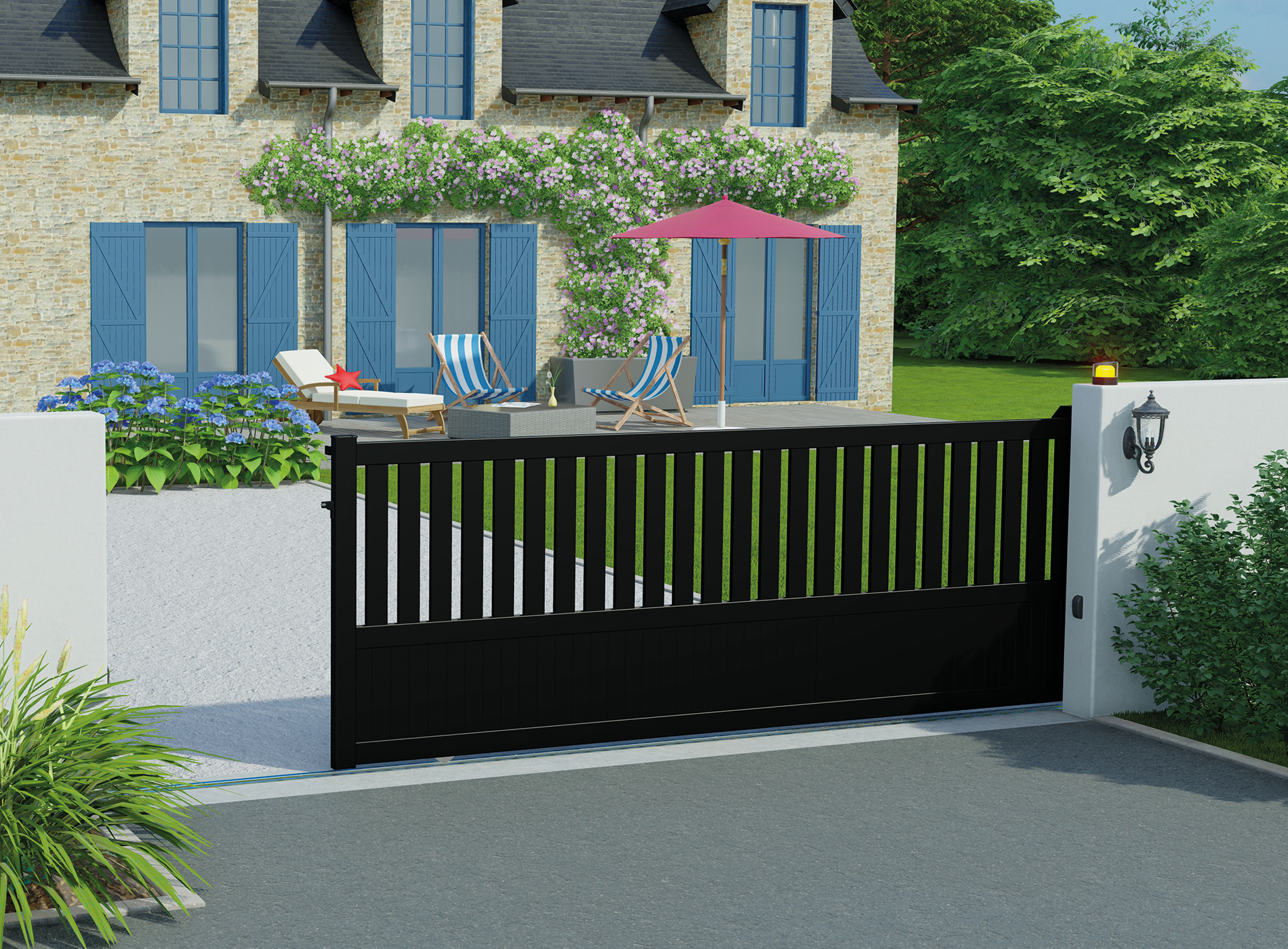 Portail coulissant en aluminium PENMARCH, noir 9005