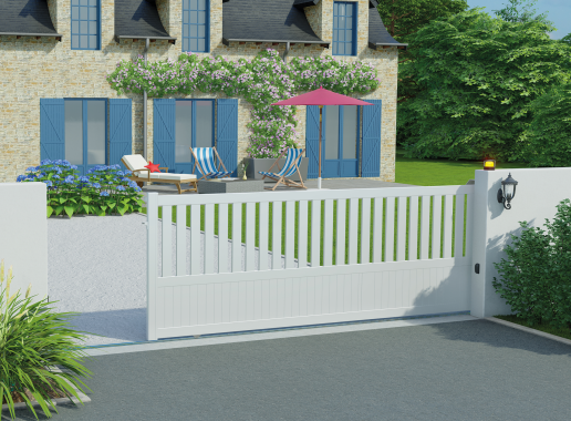 Portail coulissant en aluminium PENMARCH , blanc 9016