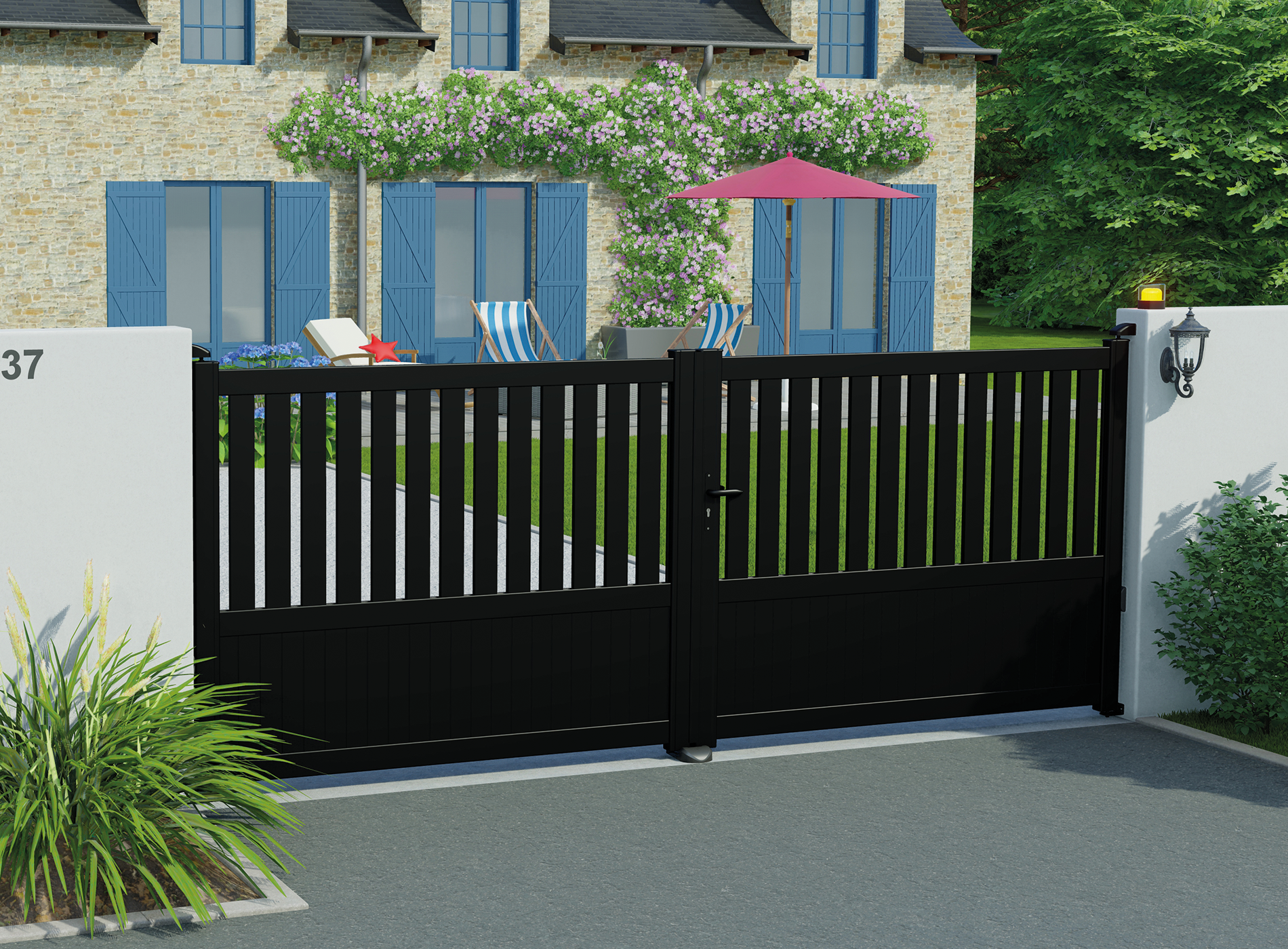 Portail battant PENMARCH, Noir 9005