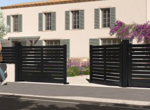 Portail battant en aluminium TREZ , noir sablé 2100