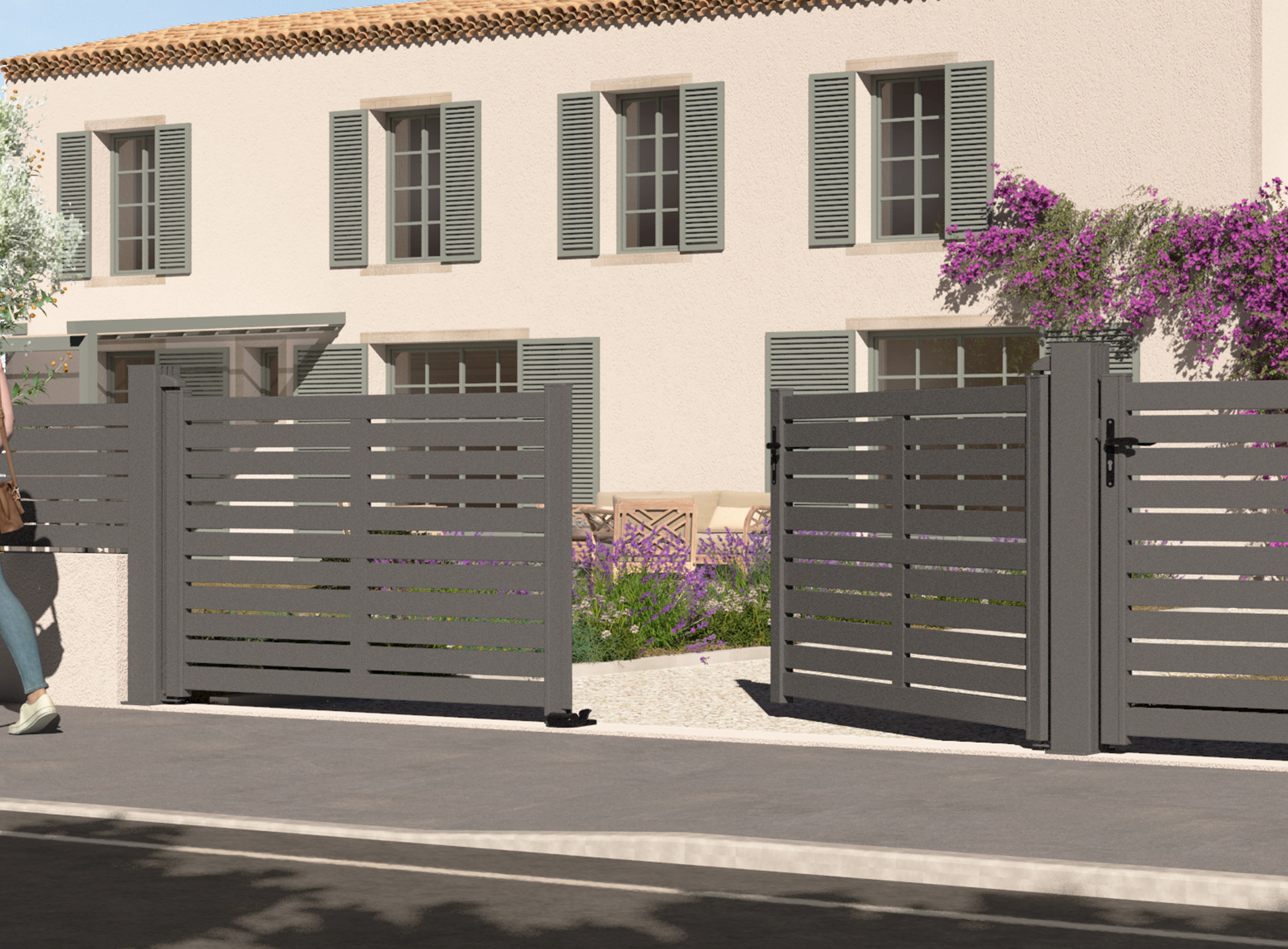 Portail battant en aluminium TREZ , gris sablé 2900