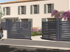 Portail battant en aluminium TREZ , gris zinc 7016