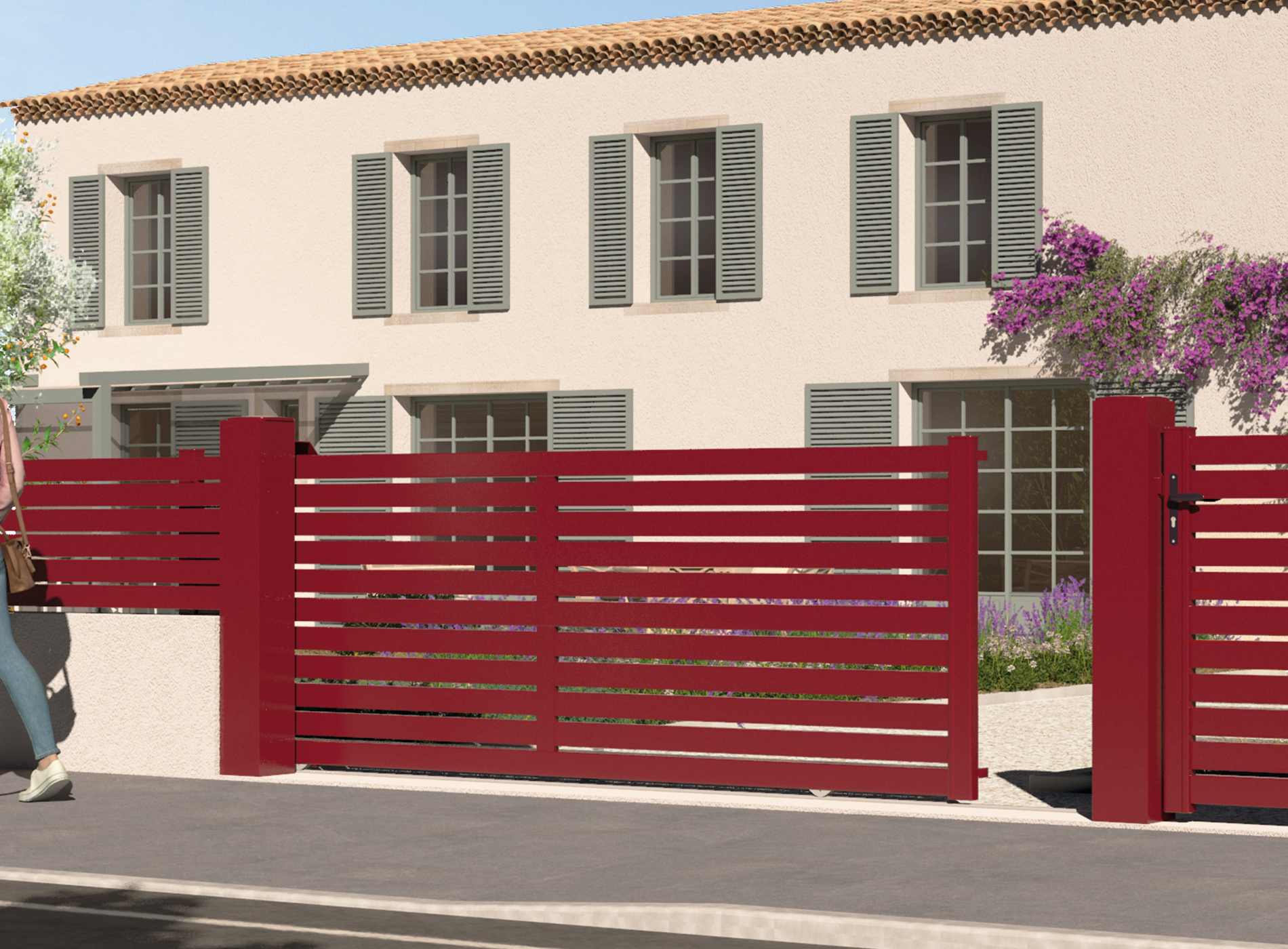 Portail battant en aluminium TREZ , rouge 3004