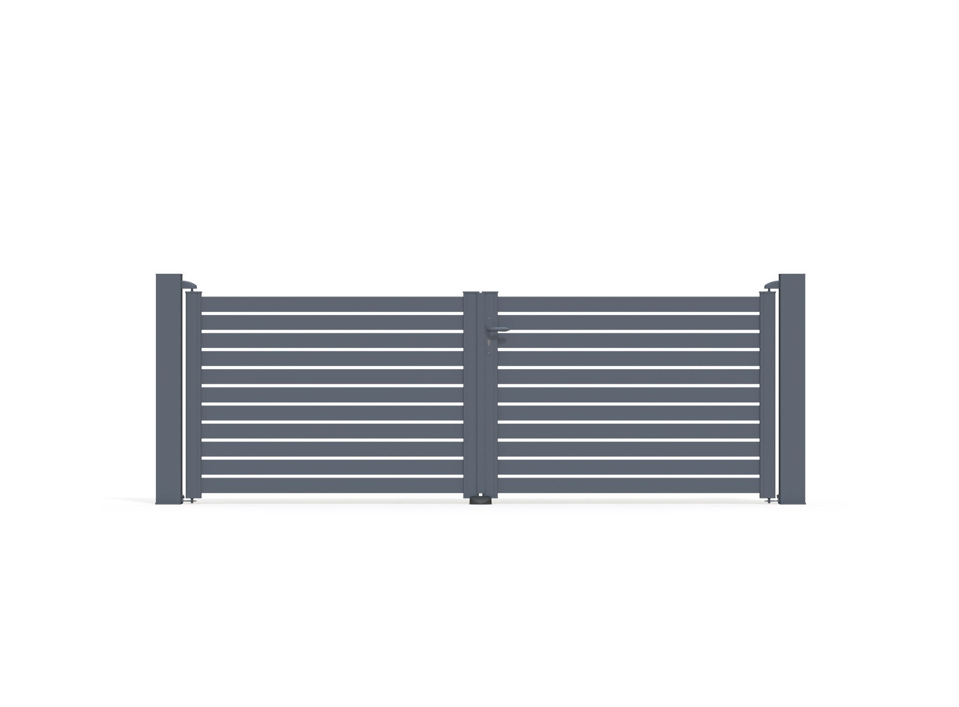 Portail battant aluminium - lame ajourée TREZ - 3560 x 1230 - Gris Zinc 7016