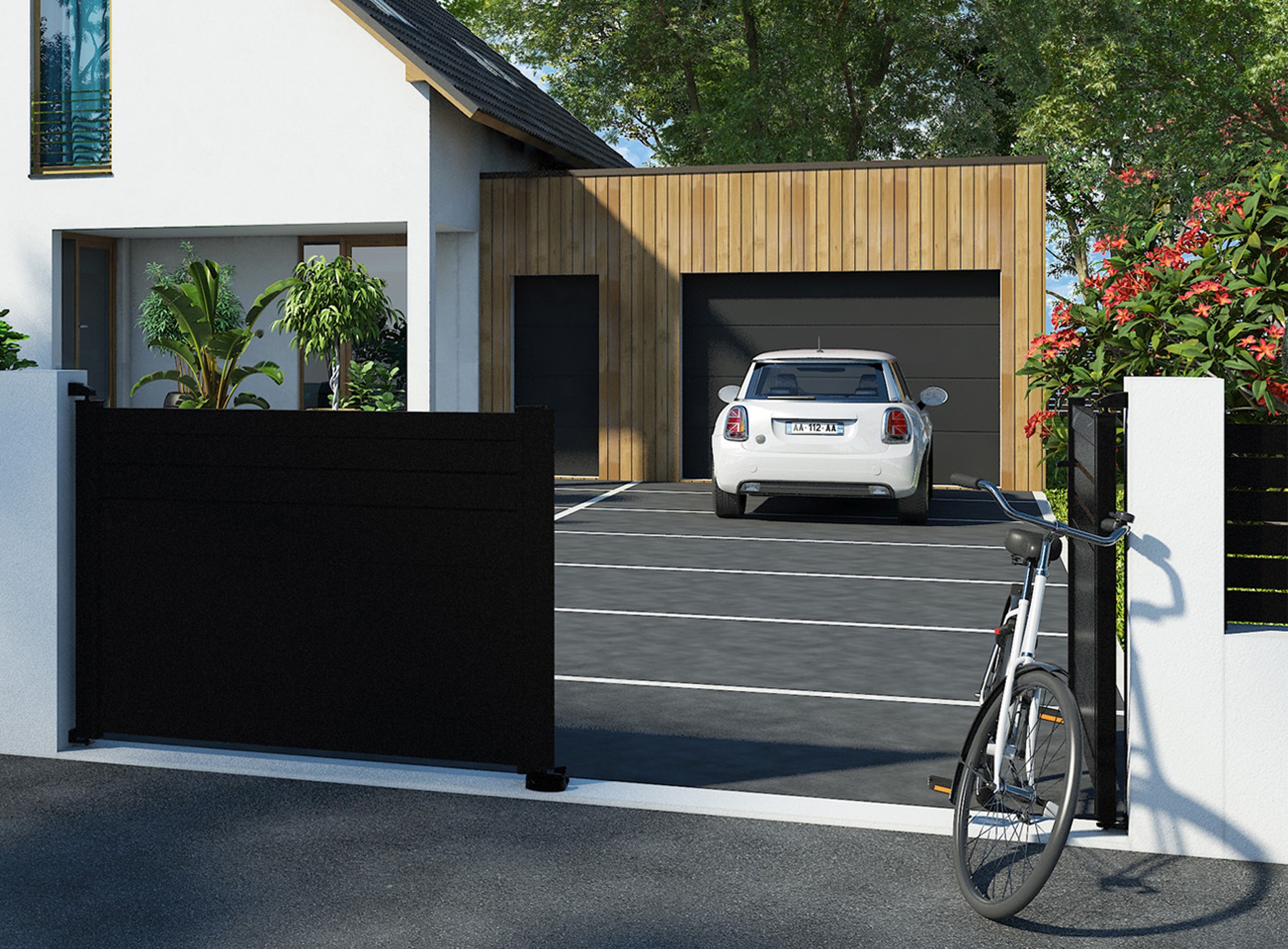 Klos Up portail aluminium battant CARO Noir Sable 2100