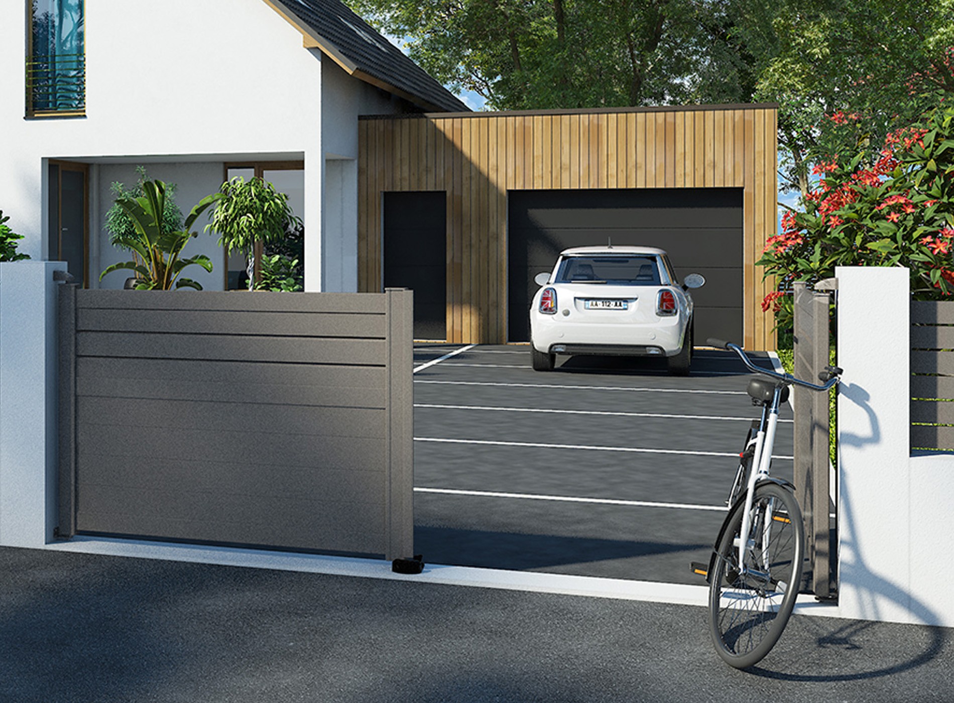 Klos Up portail aluminium battant CARO Gris Sable 2900