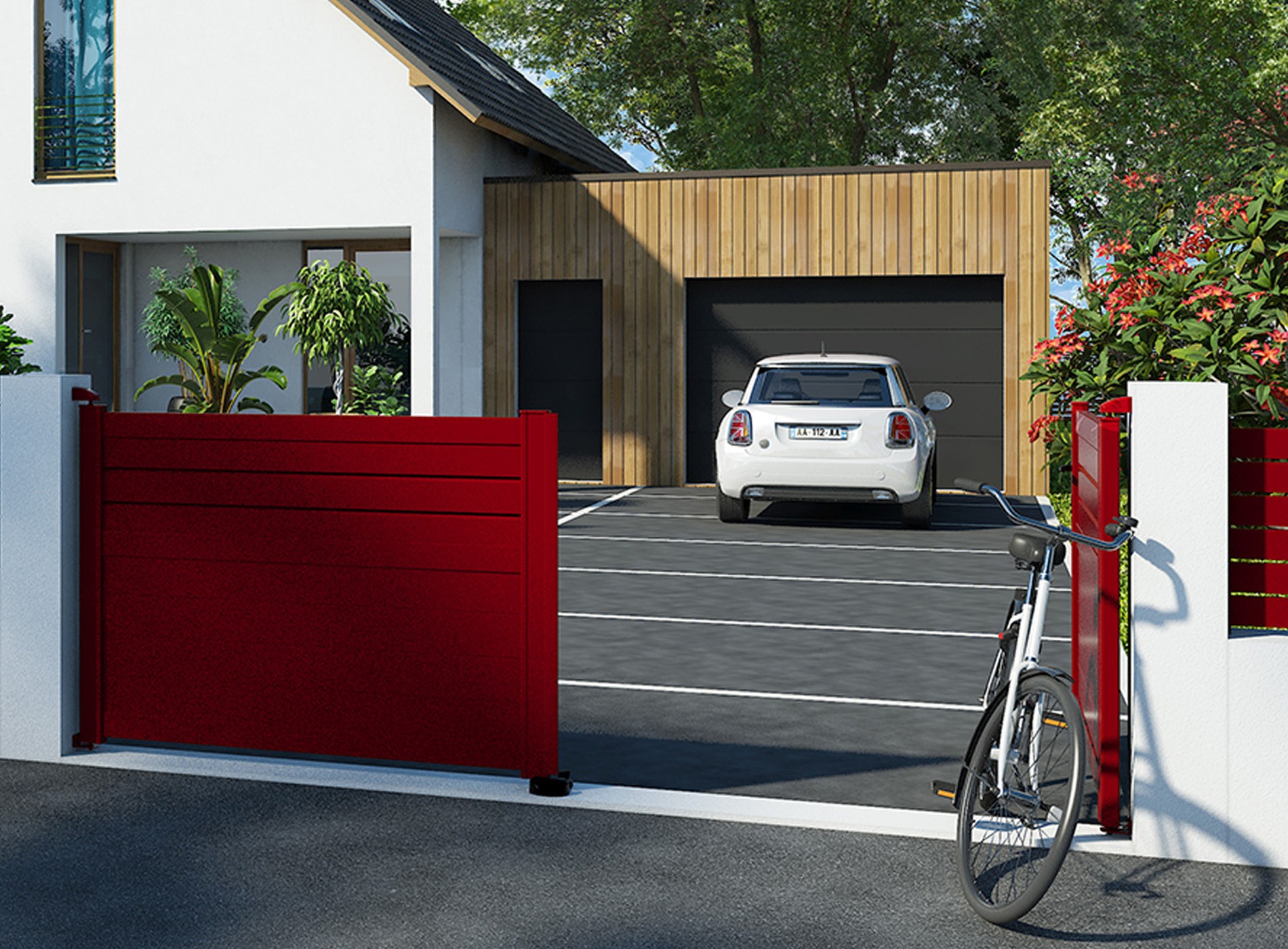 Klos Up portail aluminium battant CARO Rouge 3004