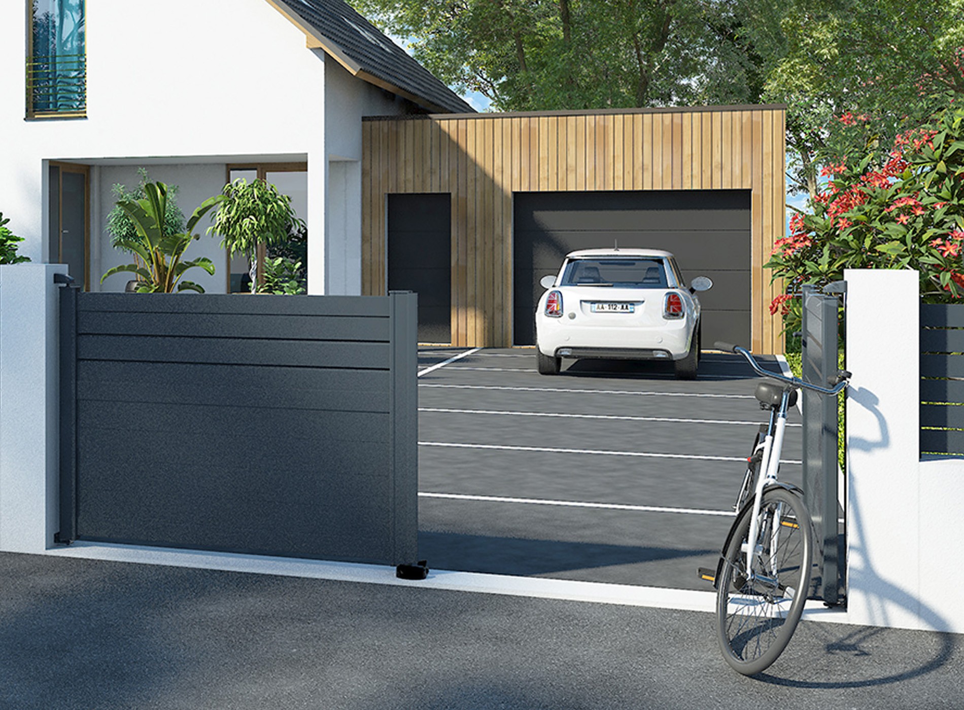 Klos Up portail aluminium battant CARO Gris Zinc 7016