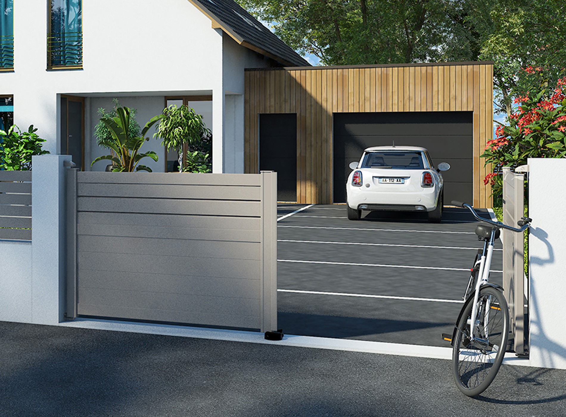 Klos Up portail aluminium battant CARO Gris Quartz 7039