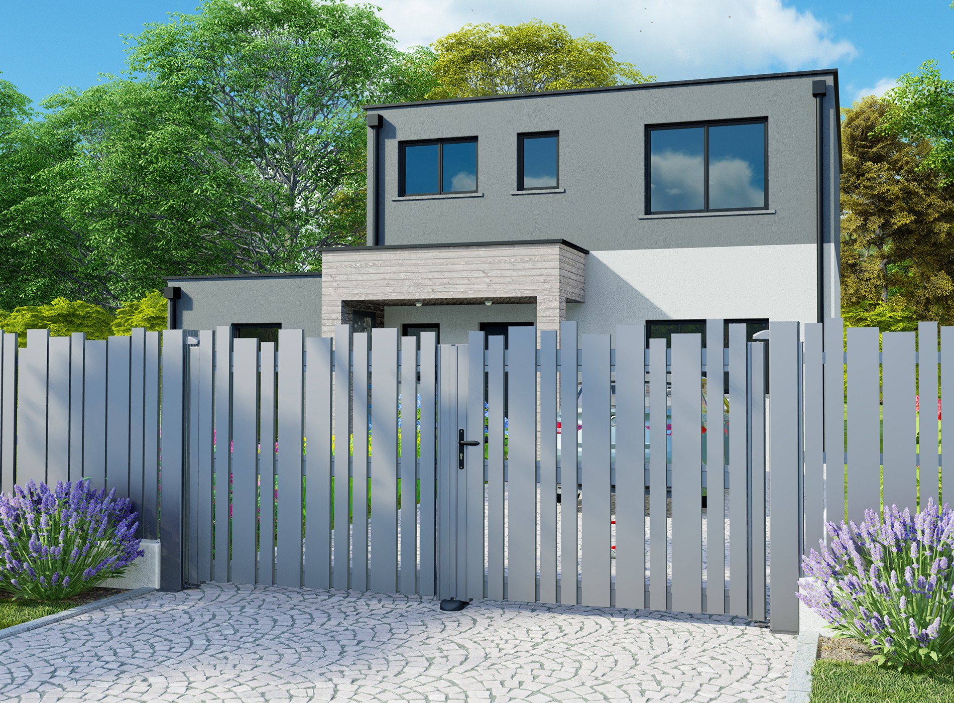 Klos Up Portail aluminium battant LIVIO - 2900 Gris Sable