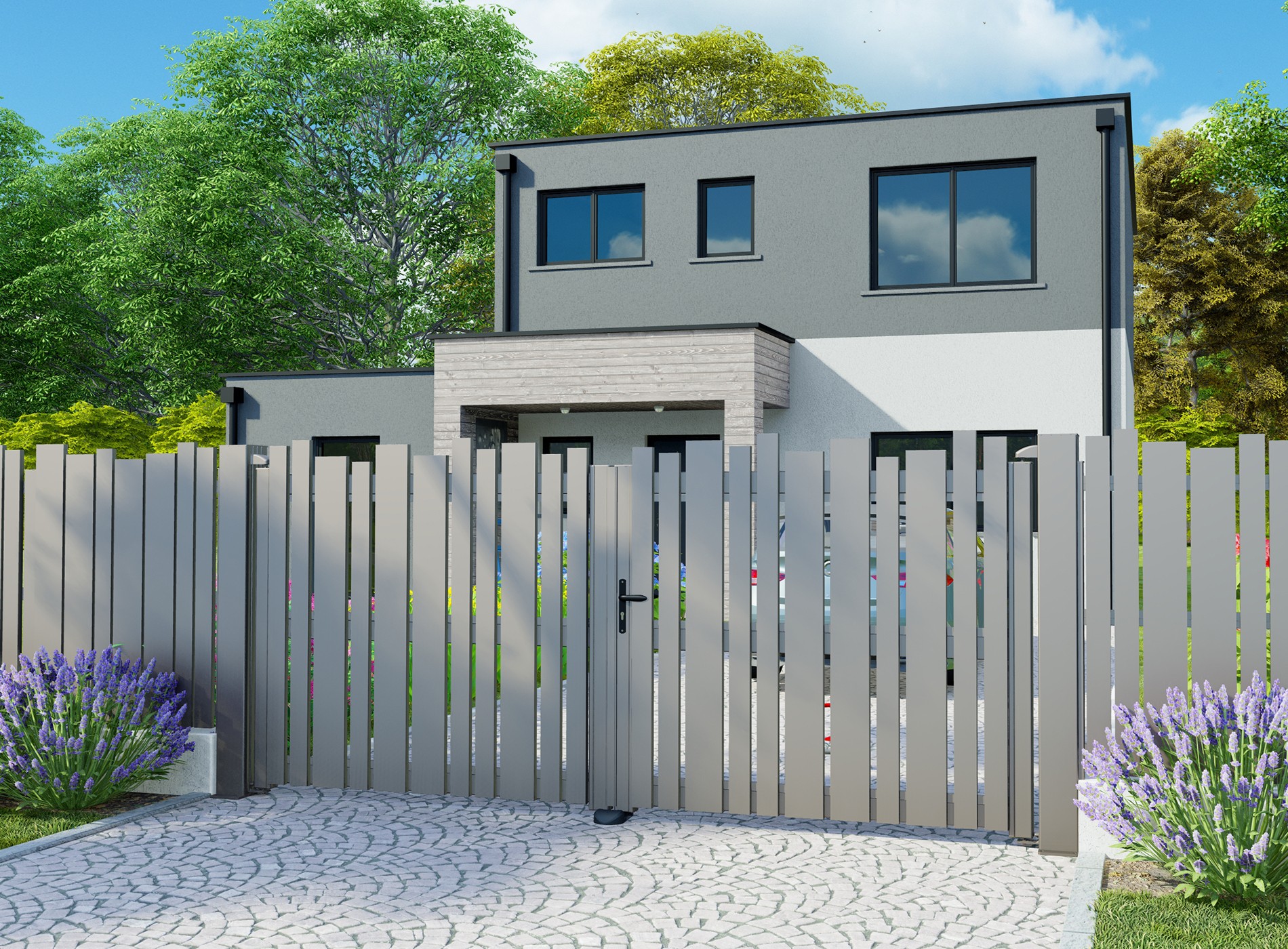 Klos Up Portail aluminium battant LIVIO - 7039 Gris Quartz