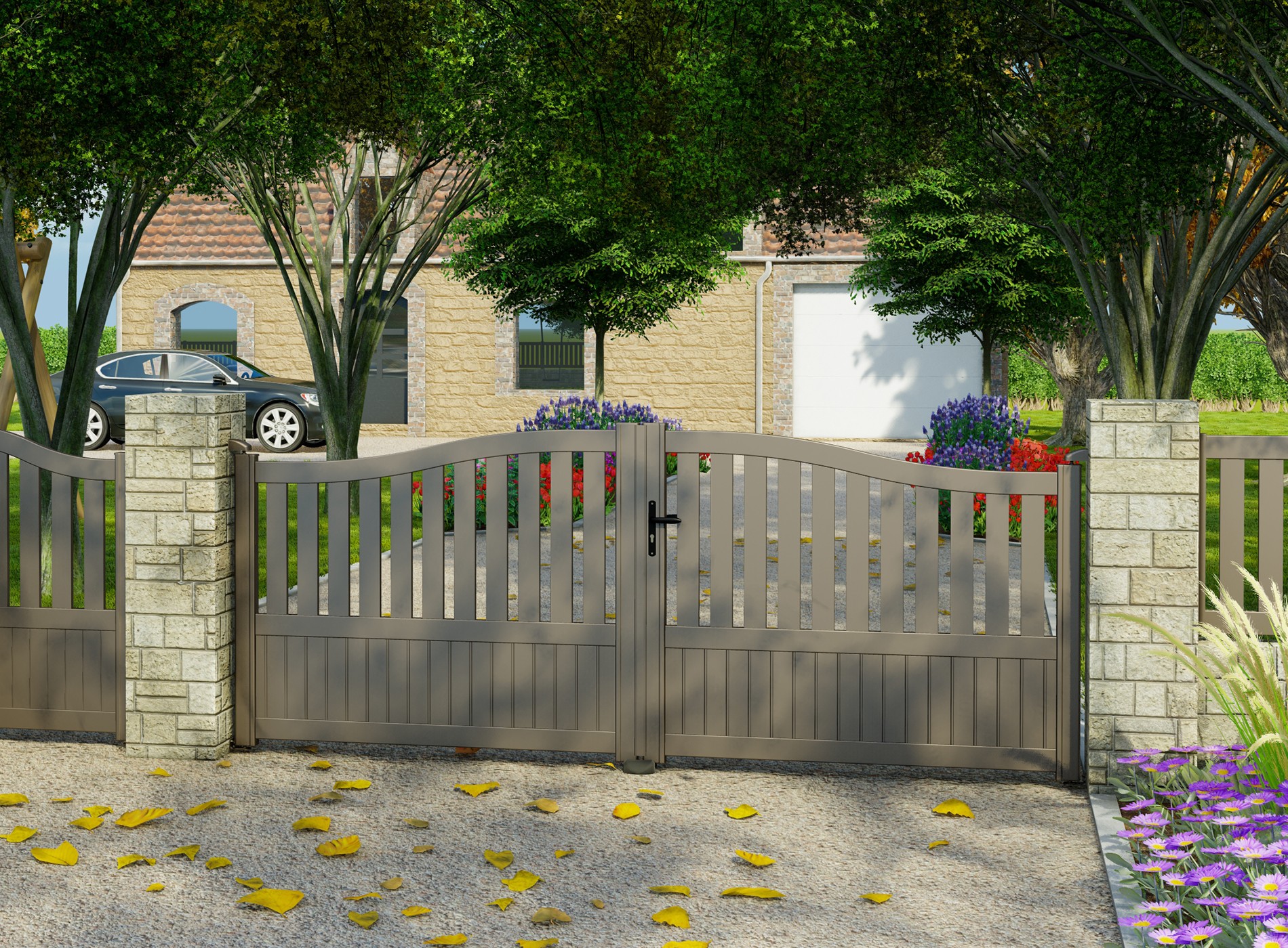 Klos Up Portail aluminium battant MOELLAN - 7039 Gris Quartz