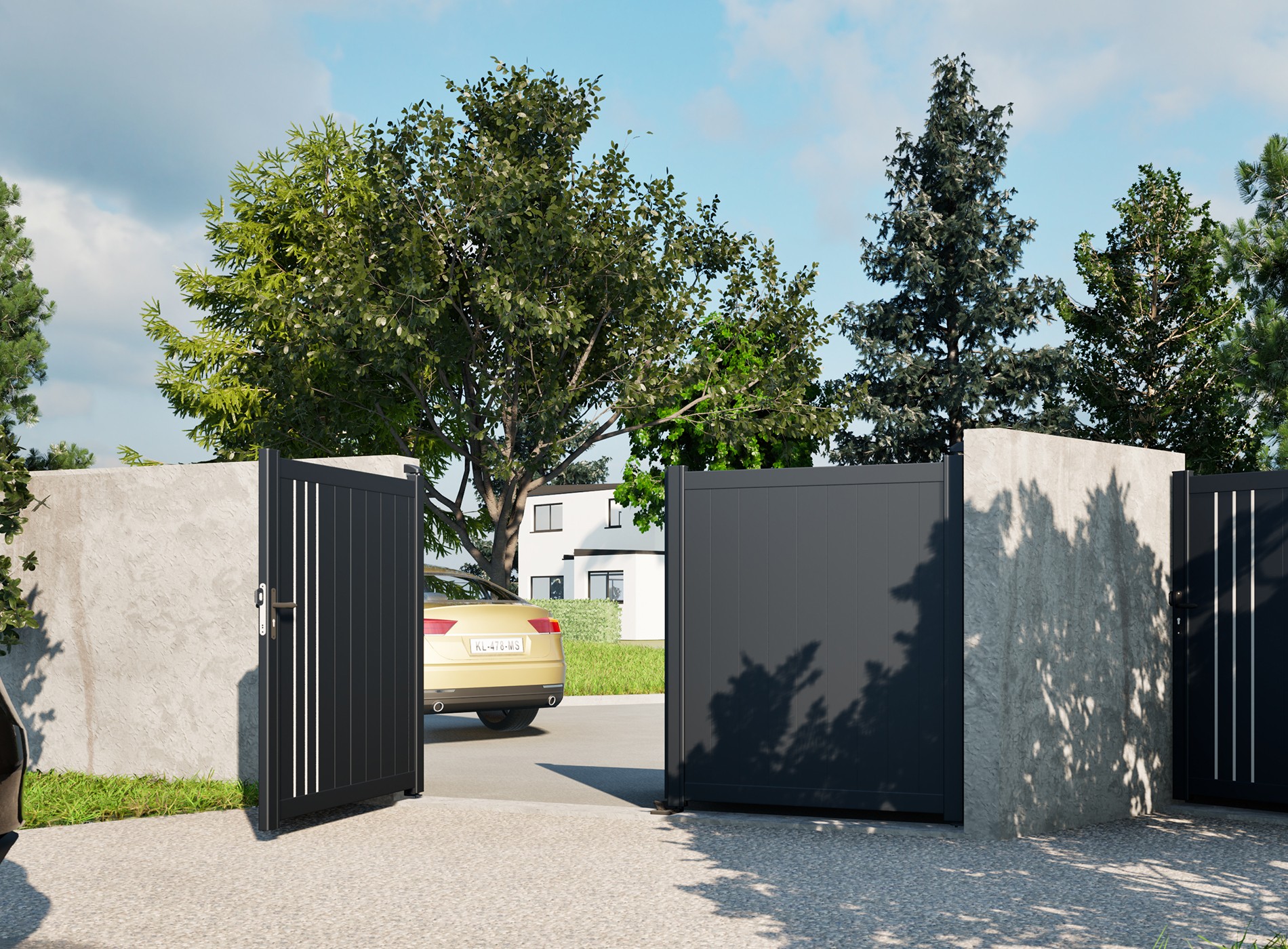 Portail battant en aluminium TRIBORD , gris zinc 7016