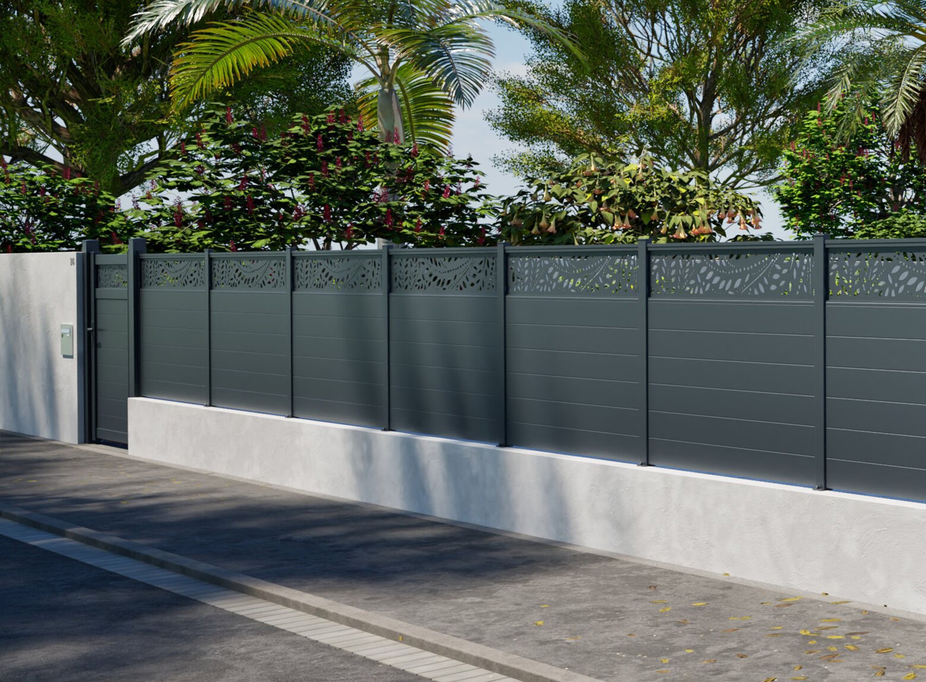 Clôture en aluminium SYLVA haut, Gris Zinc 7016