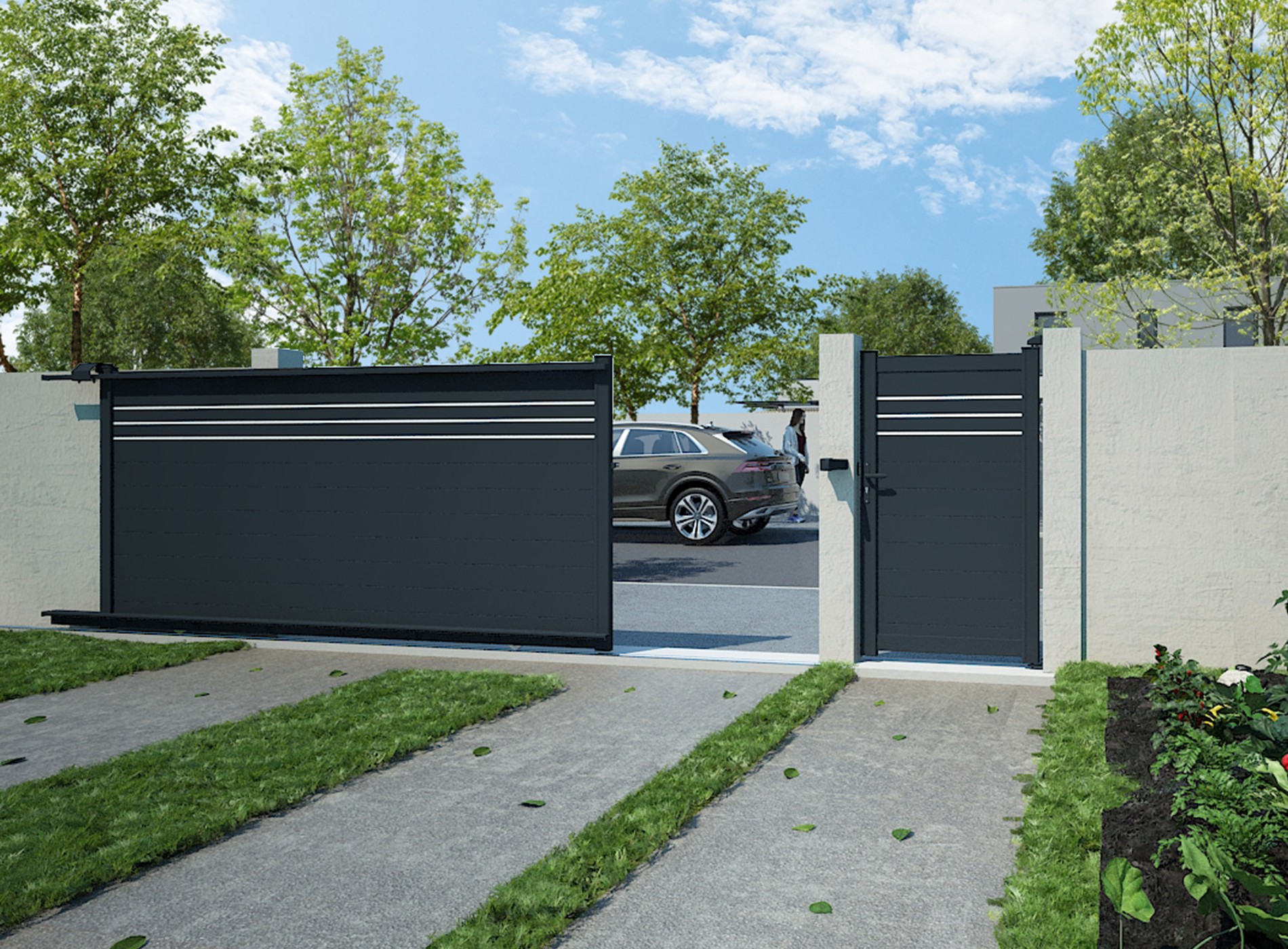 Klos Up portail coulissant en aluminium BABORD Gris Zinc 7016