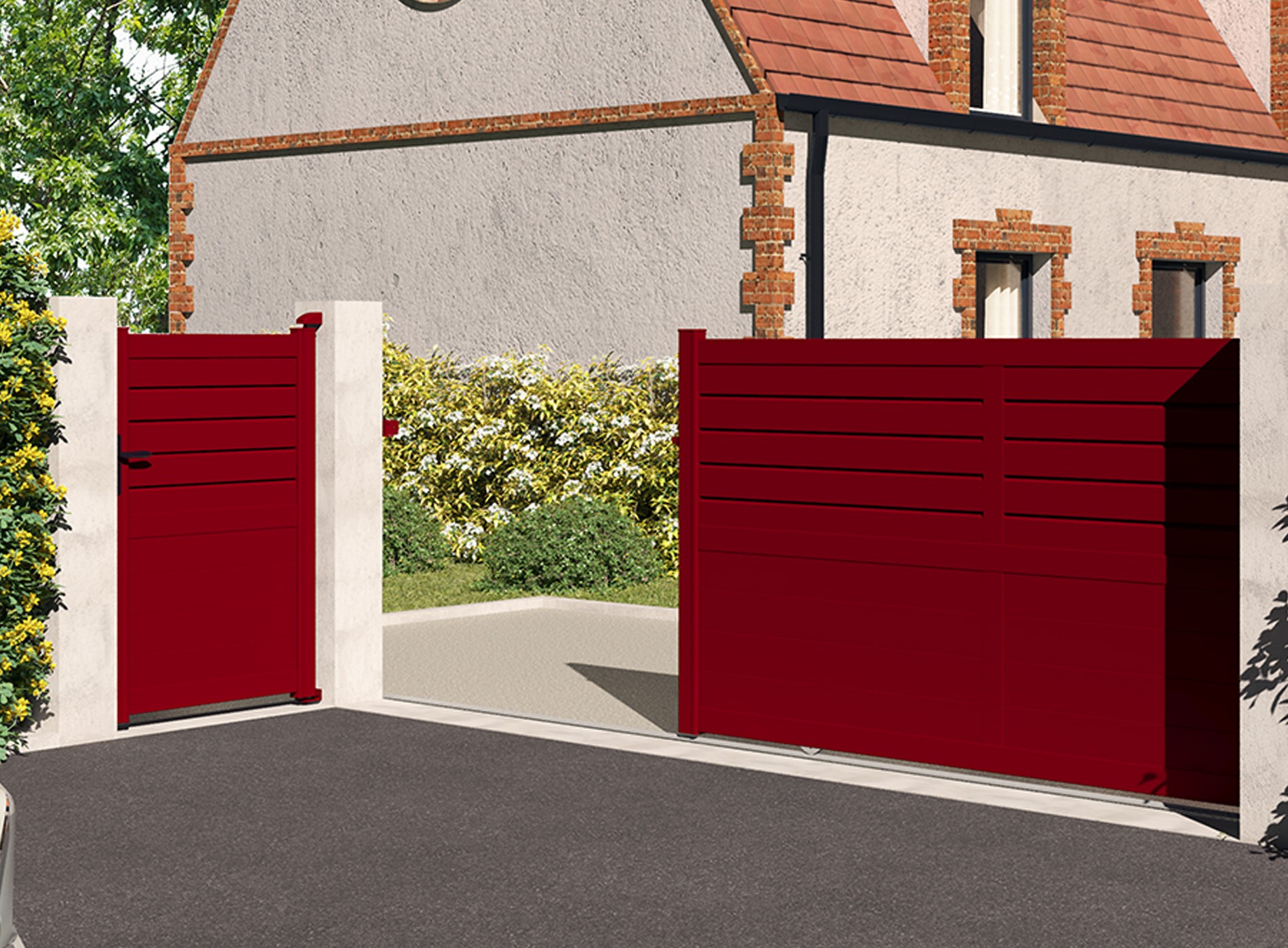 Klos Up Portail coulissant CARNAC lames pleines et persiennes - Rouge 3004